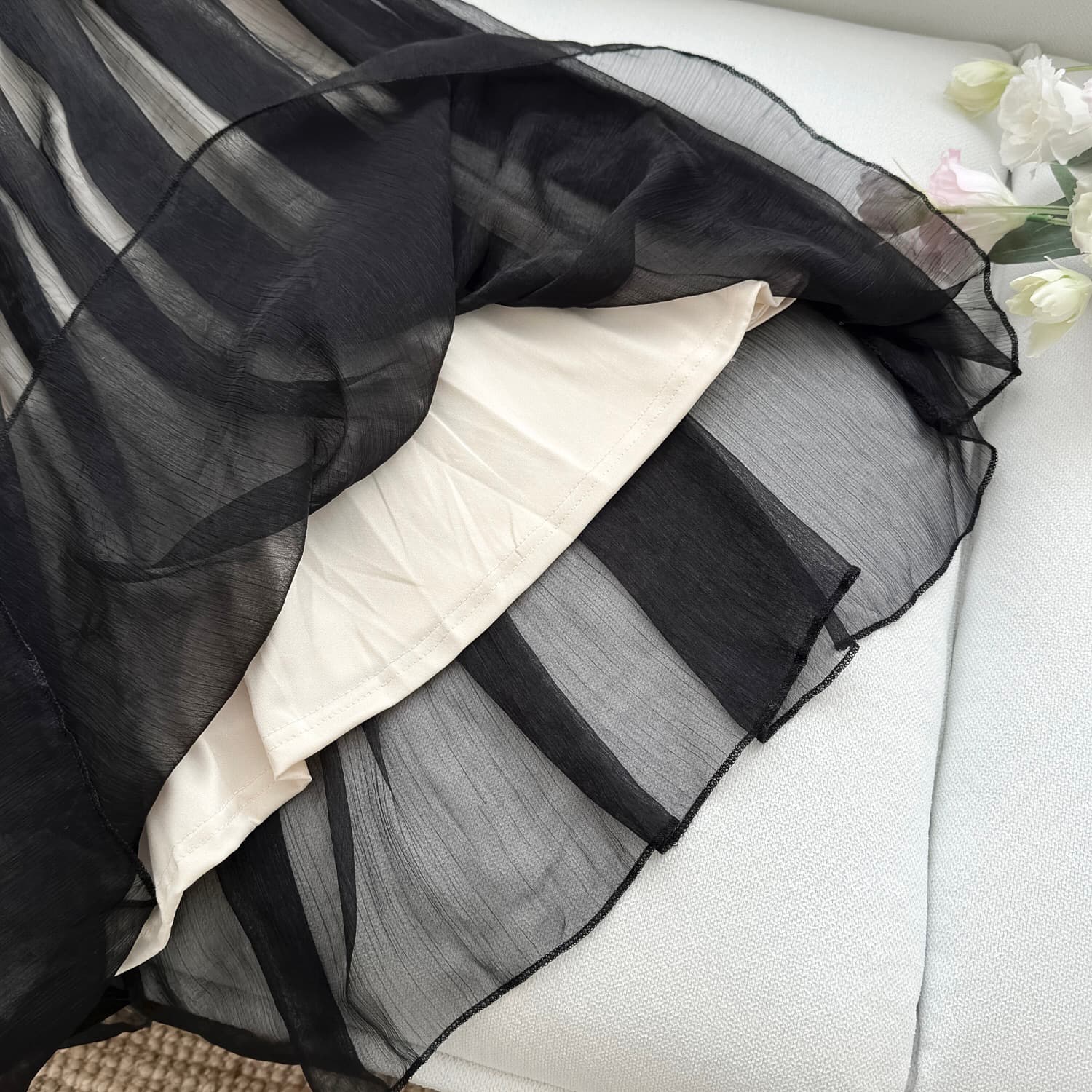 하나부터 순간 부드러운 품격 바람 레이스 슬립 큰 진자 여성 드레스 레이스업 허리 수축 슬림해 보이는 요정 롱 스커트 상세 이미지 20