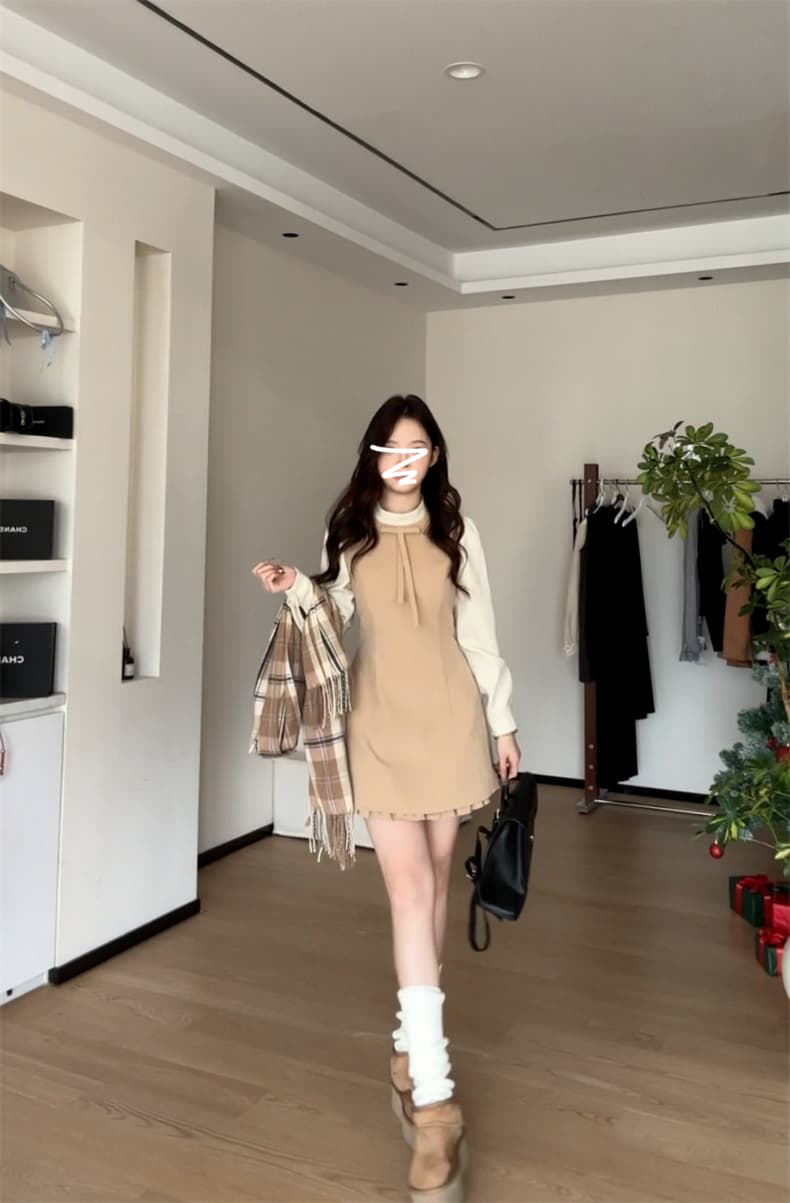 샤오시엔 고급 센스 페이크 레이어드 베이비 칼라 드레스 복장 아이들 가을 겨울 경기 코트 인사이드 가져 가라. 미니 스커트 작은 키 상세 이미지 2