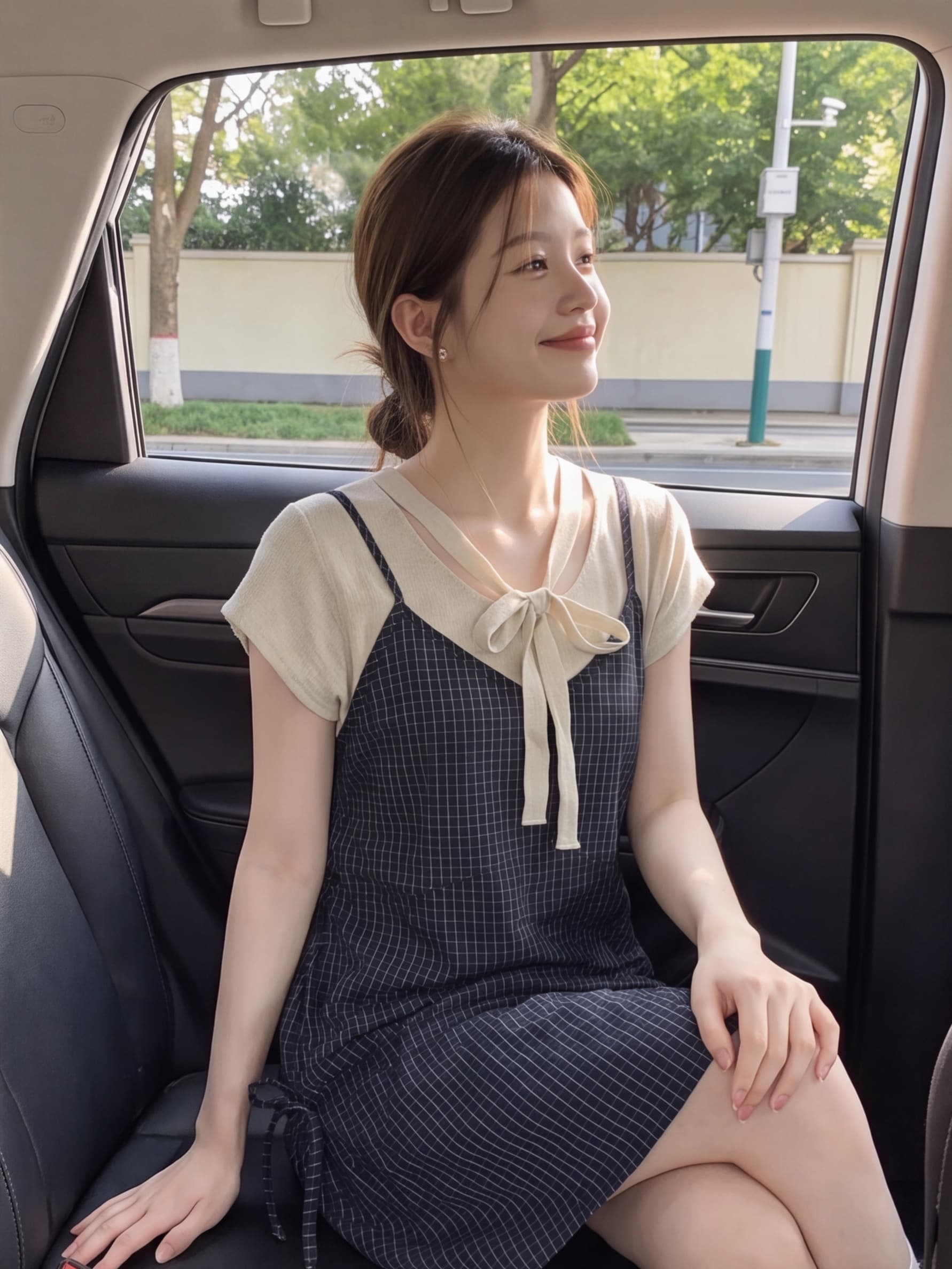 실사 재고 있음 한 부서 느긋한 바람 니트 스택 가져 가라. 체크무늬 캐미솔 드레스 여름 새로운 작은 키 상세 이미지 3