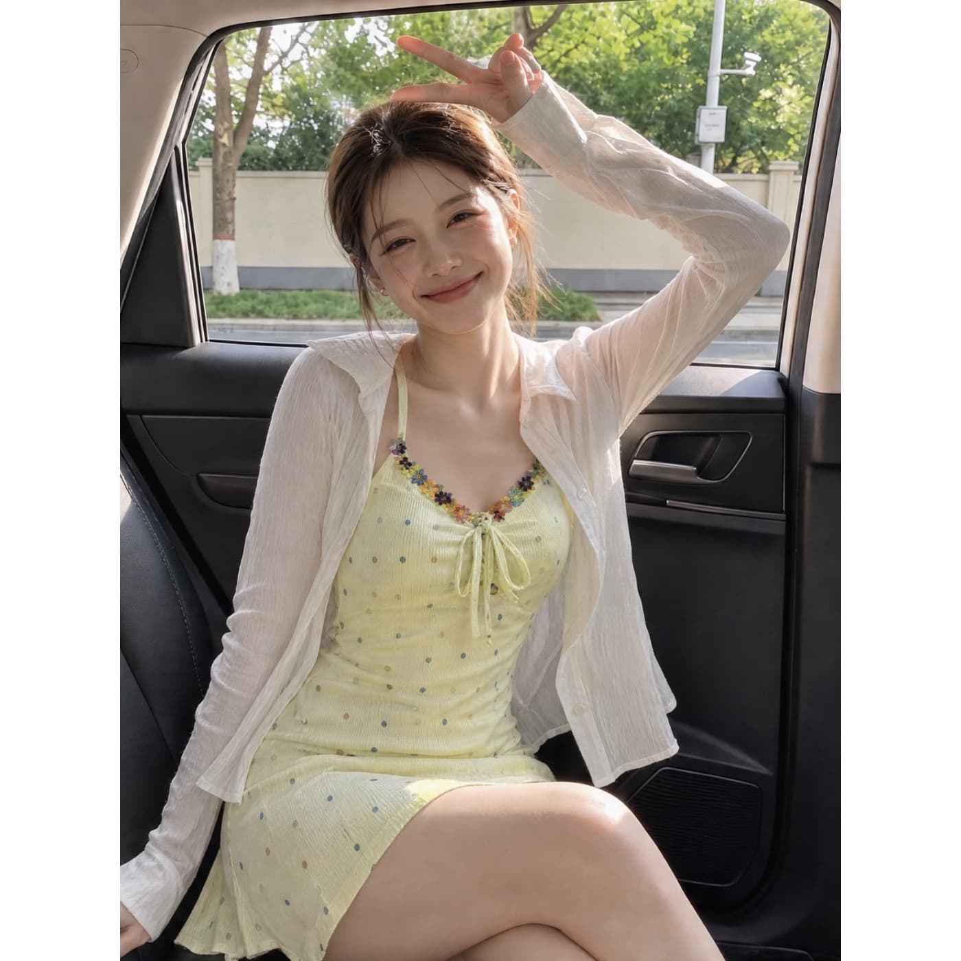 실사 재고 있음 휴가 바람 레이스 여성 드레스 2026 여름 새로운 마이크로 꽃무늬 슬립 치마 투피스 세트 이미지 2