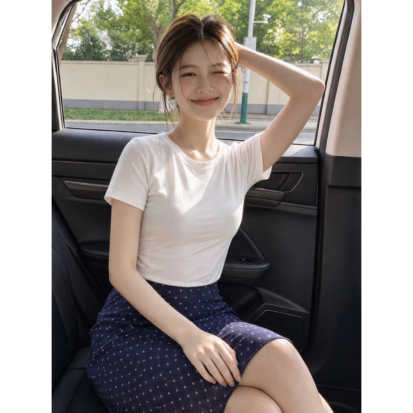 실사 재고 있음 공 반 스커트 프랑스식 메인 멜로디 도트 무늬 프린트 비스듬한 자르다 길다 미니 스커트 이미지 2