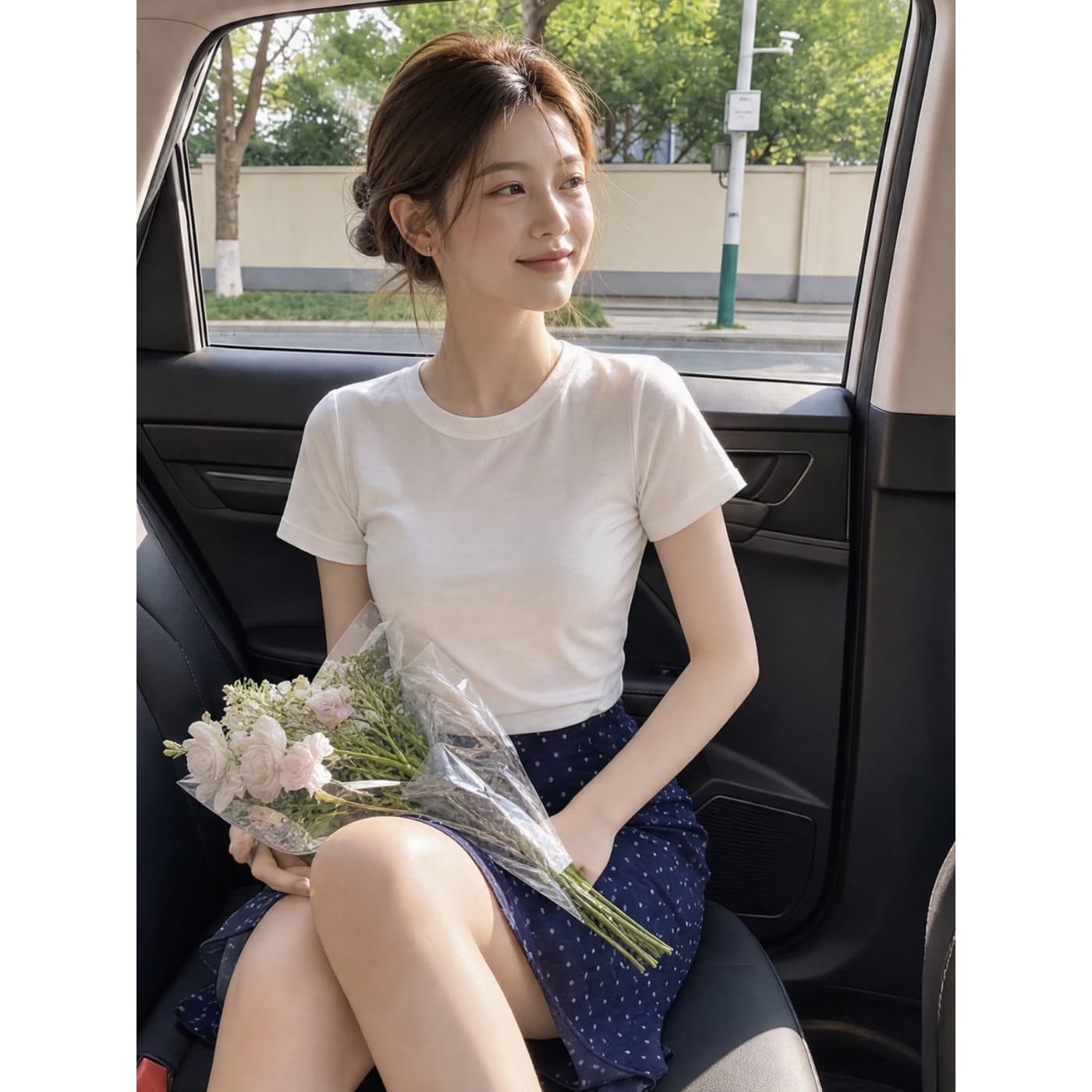 실사 재고 있음 공 반 스커트 프랑스식 메인 멜로디 도트 무늬 프린트 비스듬한 자르다 길다 미니 스커트 이미지 4