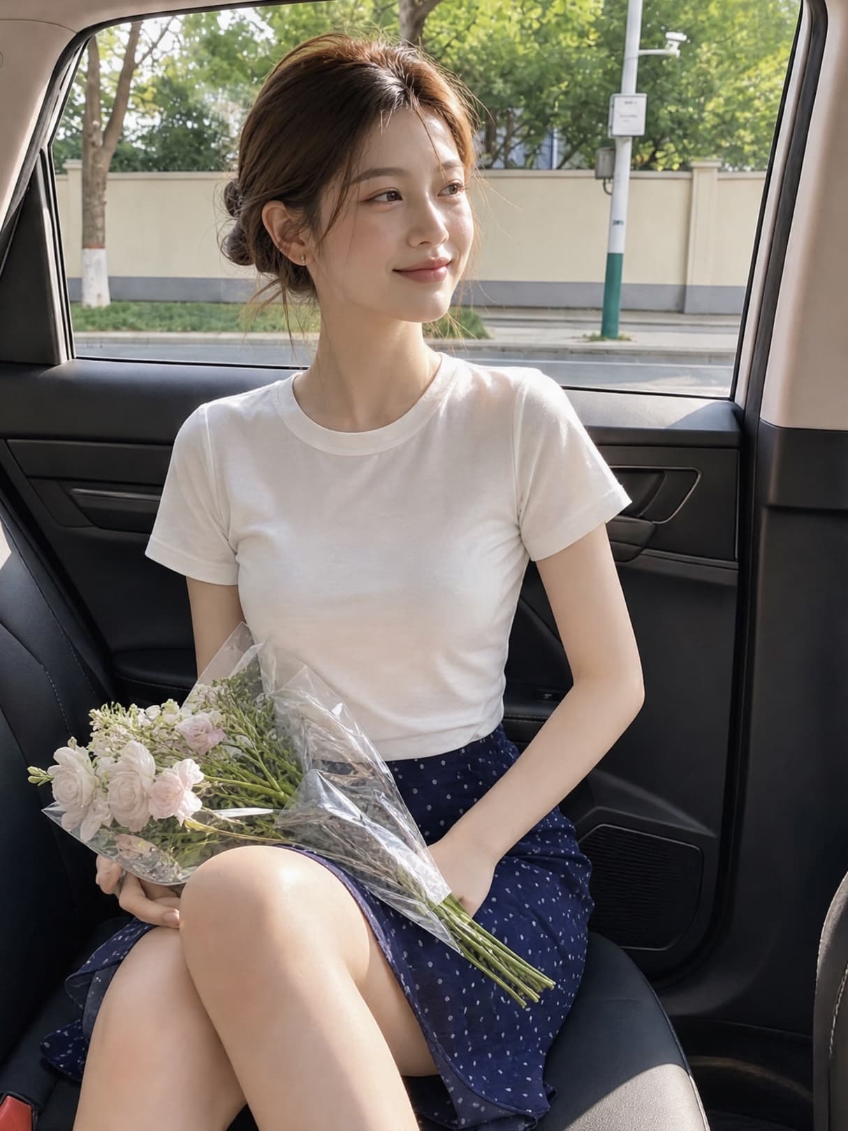 실사 재고 있음 공 반 스커트 프랑스식 메인 멜로디 도트 무늬 프린트 비스듬한 자르다 길다 미니 스커트 상세 이미지 4