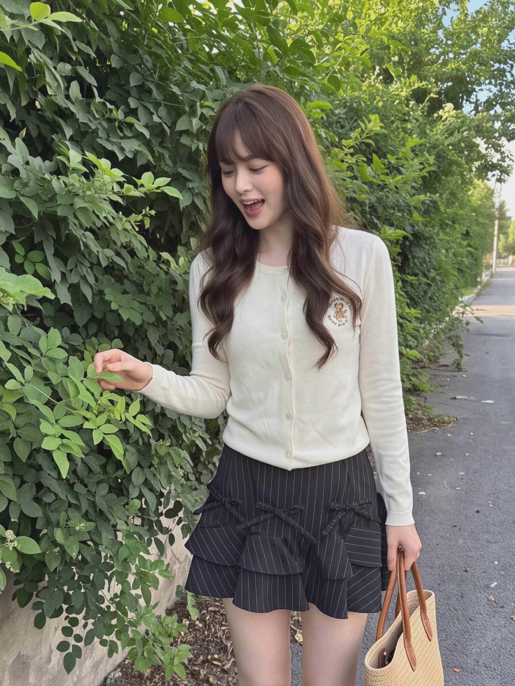 실사 재고 있음 작은 곰 자수 니트 오픈 가디건 여성 봄 가을 부드러운 찹쌀 다용도 루즈핏 학원 스타일 얇은 스타일 스웨터 외부 상세 이미지 2