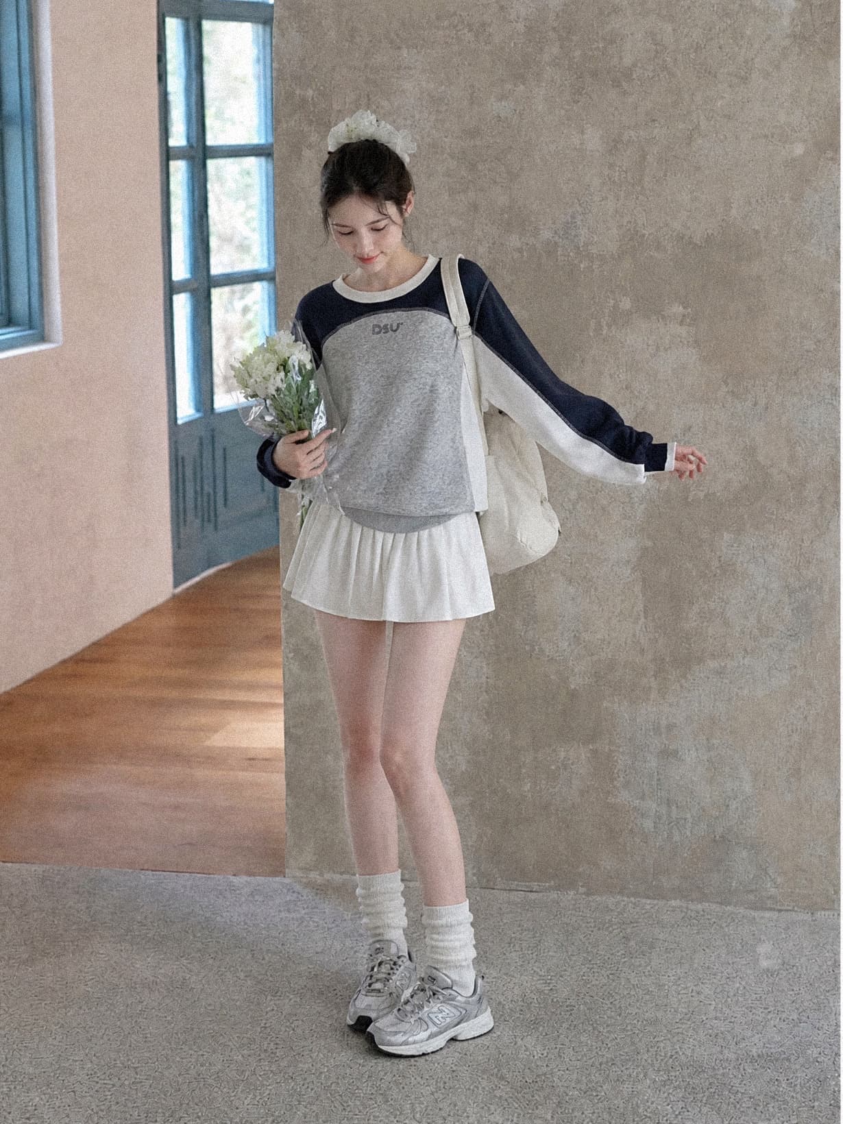실사 재고 있음 가을 신제품 배색 패치워크 캐주얼 루즈핏 라운드 넥 후드티 여성 아메리칸 레트로 털 서클 순면 상세 이미지 1