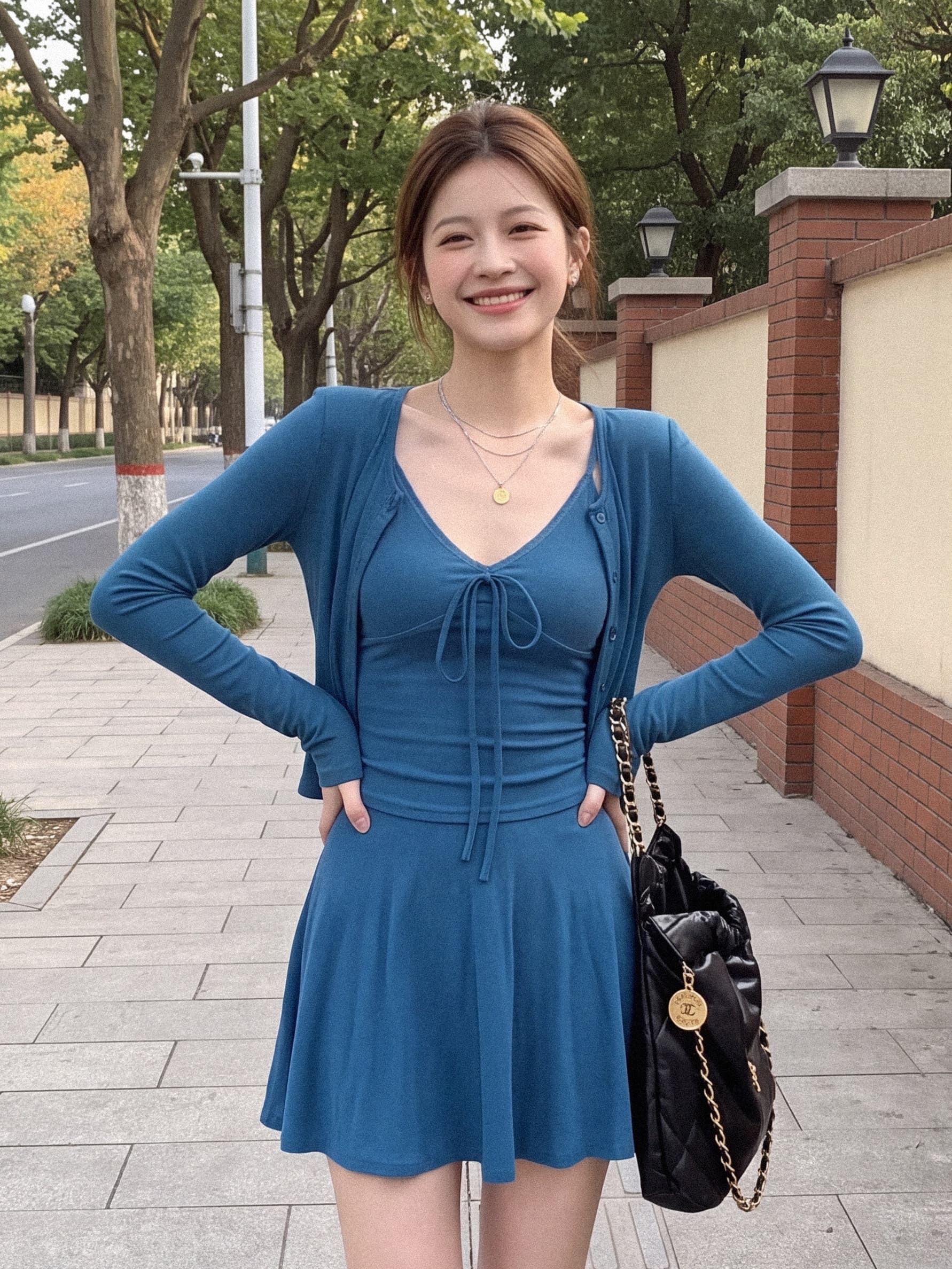 실사 재고 있음 작은 키 품격 핫걸 슬립 드레스 자외선 차단 오픈 가디건 여성 의류 2026 이른 가을 새로운 블루 상세 이미지 1
