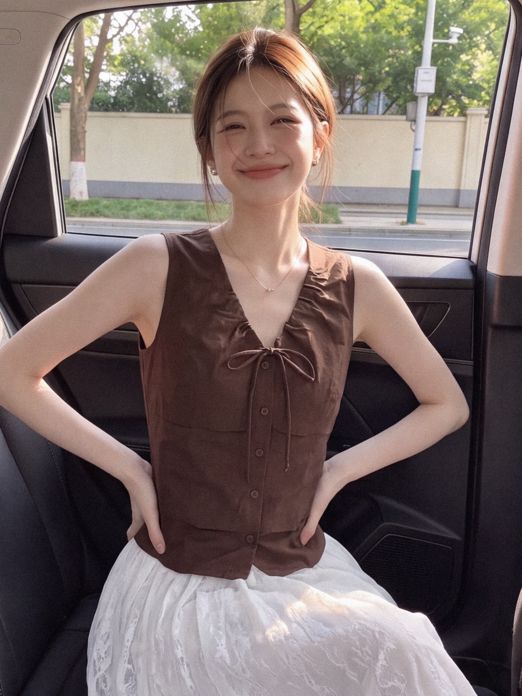 실사 재고 있음 프릴 펌프 로프 허리 수축 조끼 여성 외출용 레이스 반신 롱 스커트 투피스 슈트 착용 가져 가라. 여름 상세 이미지 1