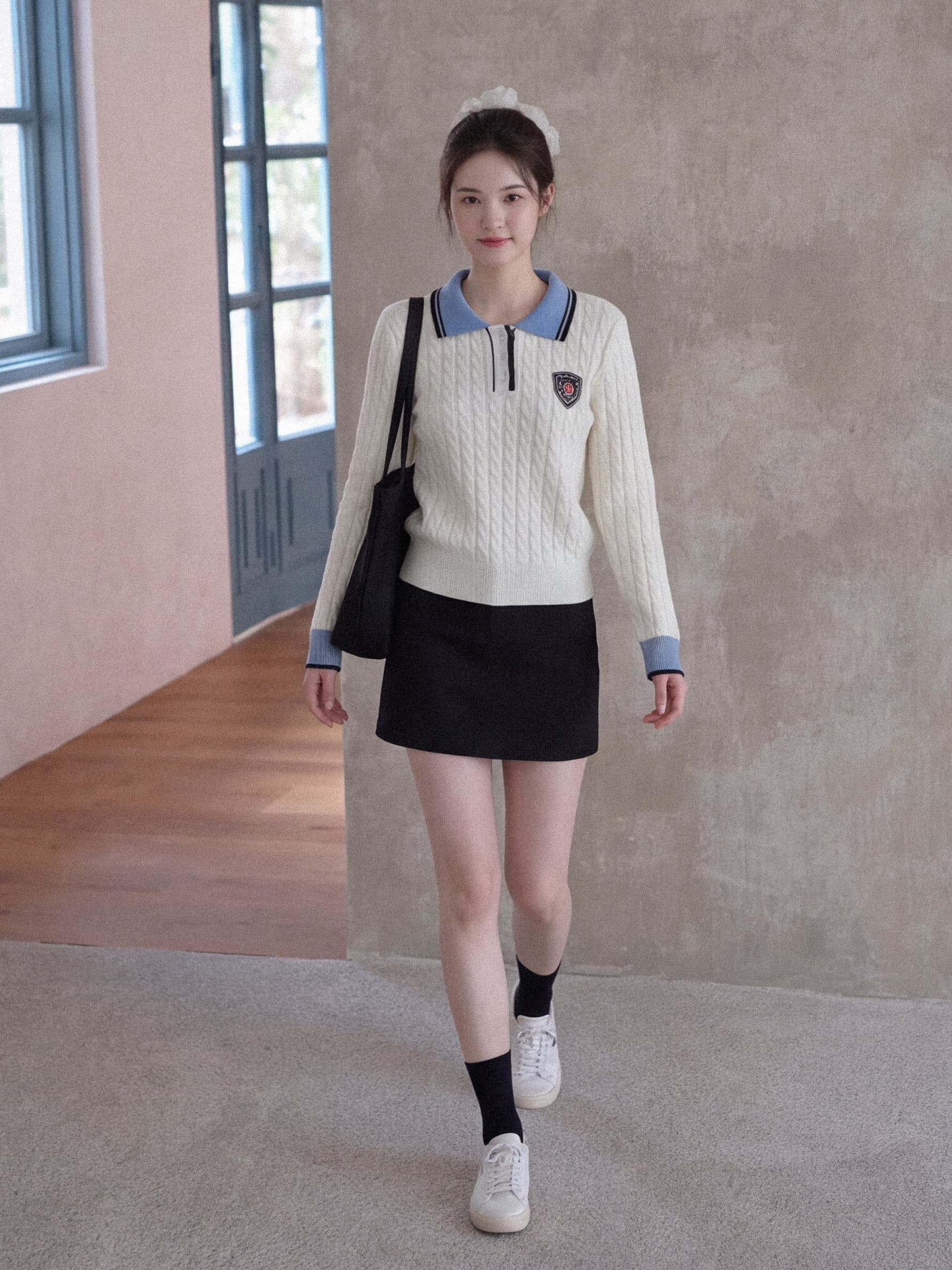 실사 재고 있음 디자인 센스 한 부서 POLO 칼라 인사이드 가져 가라. 만나는 쇼트 스타일 니트 스웨터 여성 가을 겨울 몸매 가꾸기 꽈배기 털 상세 이미지 3