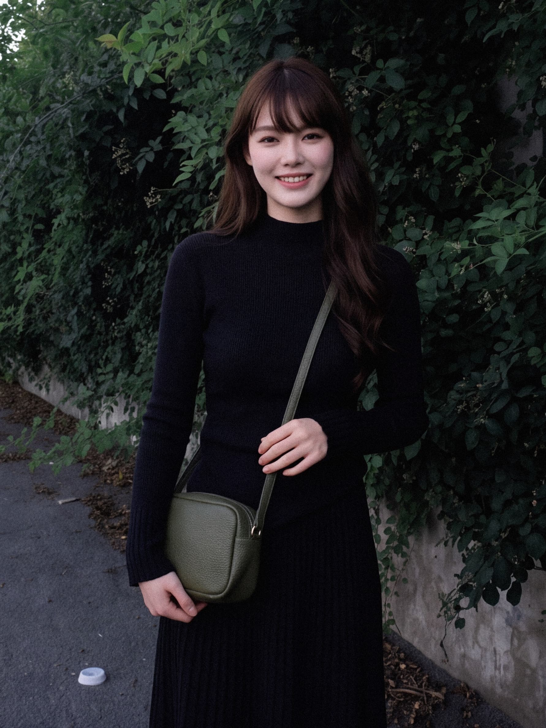 실사 재고 있음 검정색 반하이넥 니트 스웨터 맨위 한 마디 반신 스커트 가을 겨울 만나는 외출용 투피스 슈트 상세 이미지 1