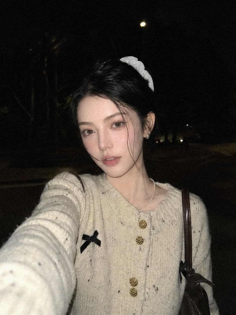 실사 재고 있음 레트로 고급 센스 나비 매듭 스웨터 오픈 가디건 여성 가을 겨울 상세 이미지 1