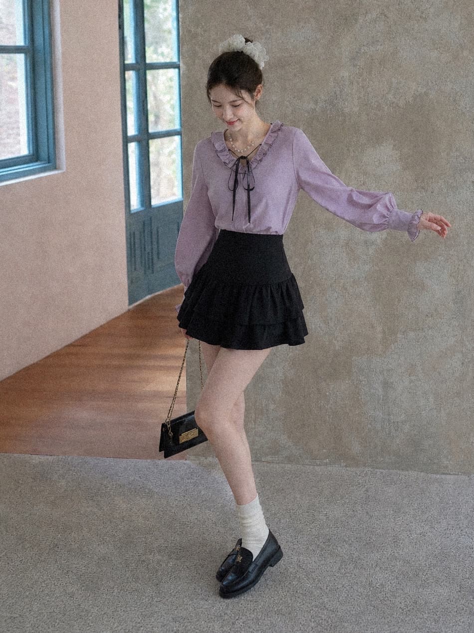 실사 재고 있음 세트 ootd 착용 가져 가라. 연령 감소 전체 집합 보라색 레이스업 맨위 미니 스커트 작은 키 고유 한 이리저리 떠다니다 상세 이미지 4