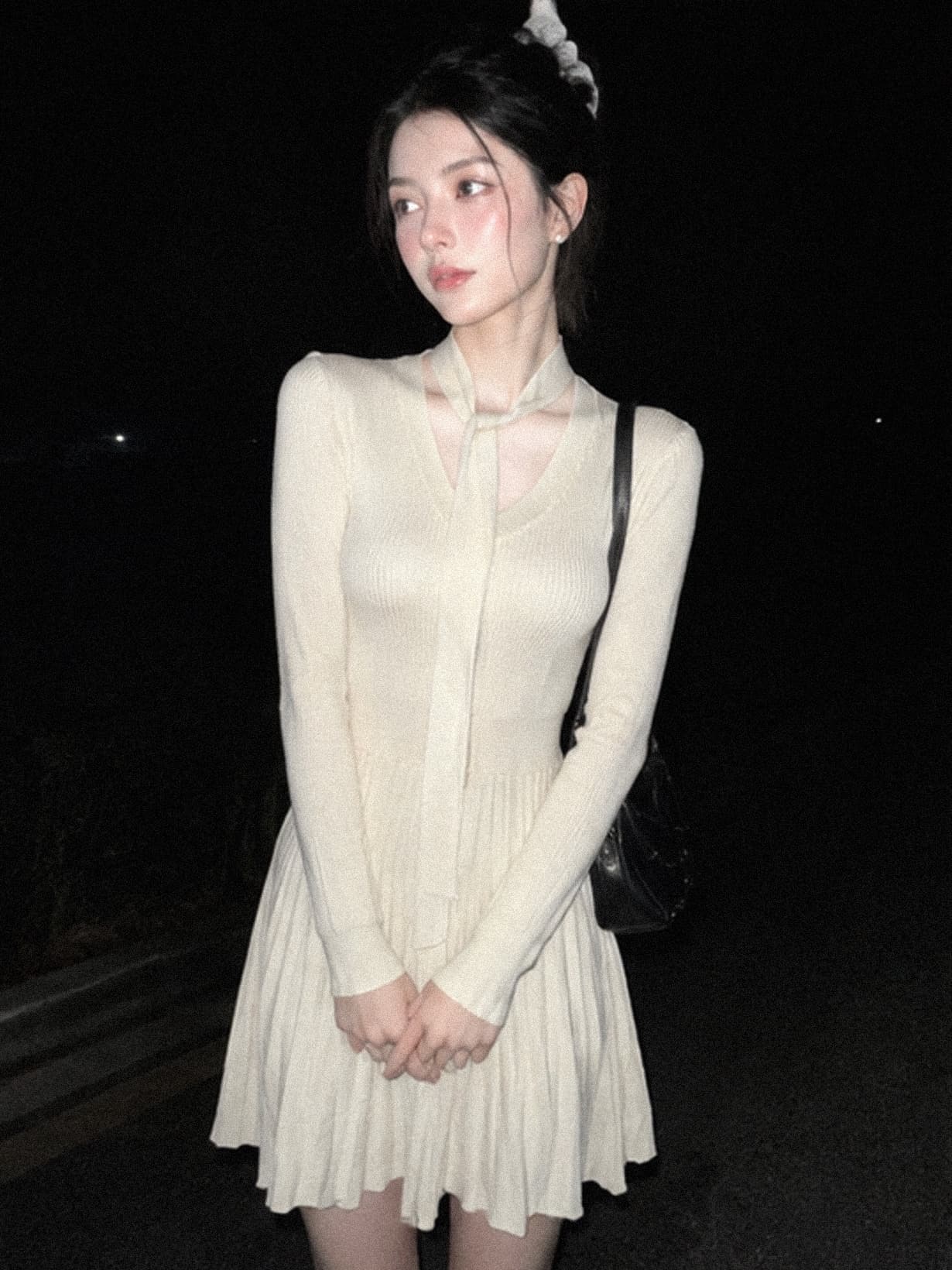 실사 재고 있음 품격 소녀 센스 레이스업 V넥 몸매 가꾸기 드레스 부유 한 가족 천 골드 miu 부서 착용 가져 가라. 가을 상세 이미지 3