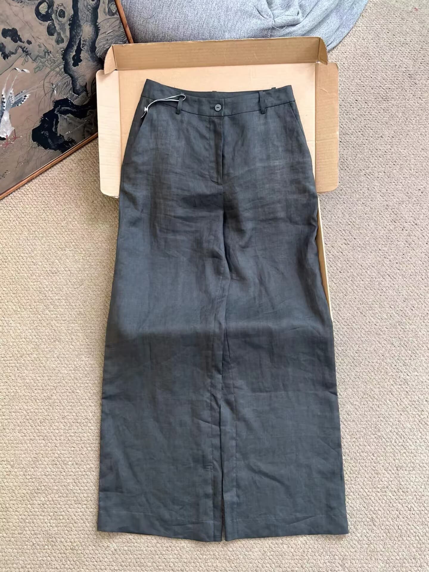 chao 수준 착용 가져 가라. 회색 얇고 가벼운 와 성별 아마 와이드 레깅스 바지 여름 새로운 오래된 돈 바람 다용도 스트레이트 팬츠 상세 이미지 2