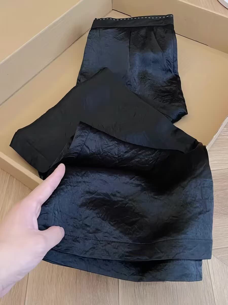 오늘 공유 착용 가져 가라. 추천 검정색 얼음 실크 미끄럼 표면 광택 캐주얼 바지 여성 고급 센스 아세트산 새틴 와이드 레그 팬츠 이미지 3
