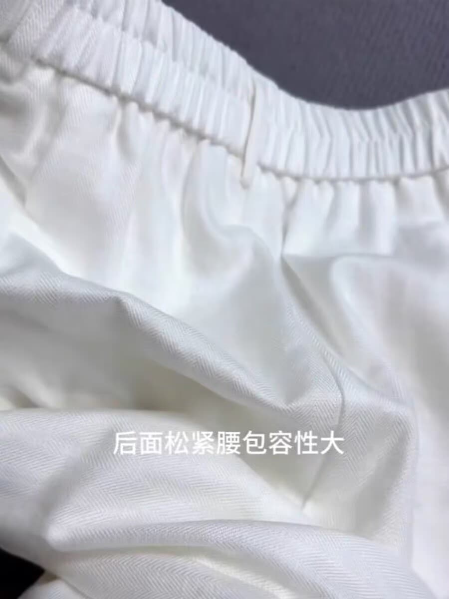 chao 수준 추천 자이언트 다용도 화이트 색상 시스템 주간 실크 아마 바지 여성 레트로 샤 징 버클 고급 센스 와이드 레그 팬츠 이미지 3