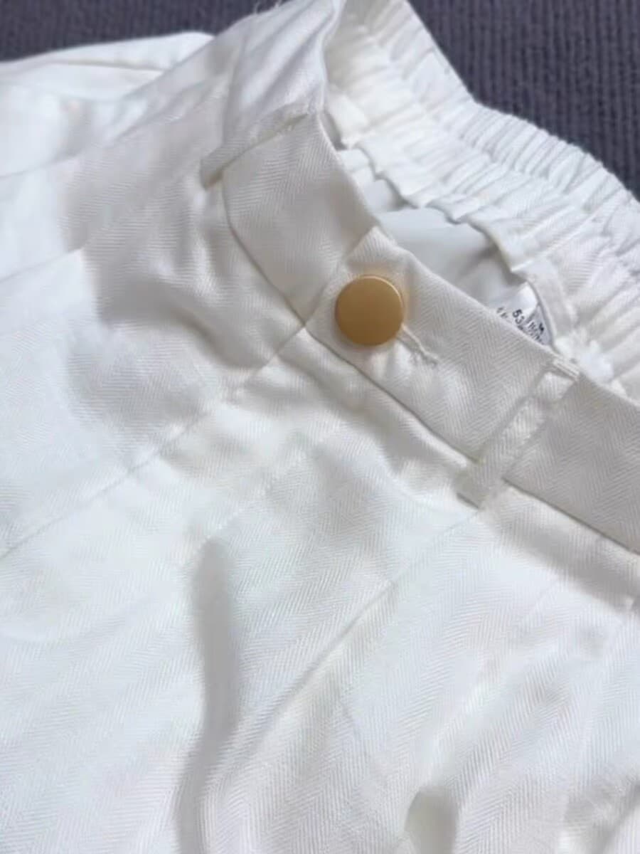 chao 수준 추천 자이언트 다용도 화이트 색상 시스템 주간 실크 아마 바지 여성 레트로 샤 징 버클 고급 센스 와이드 레그 팬츠