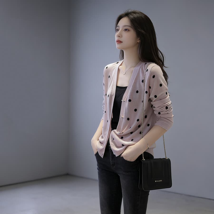 이른 봄 얇은 스타일 긴팔 티셔츠 여성 2026 새로운 여름 루즈핏 느긋한 바람 도트 무늬 주간 실크 자외선 차단 블라우스 맨위 이미지 5