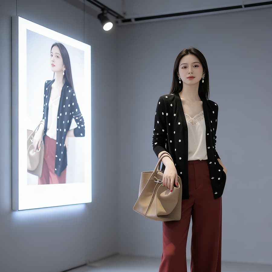 이른 봄 얇은 스타일 긴팔 티셔츠 여성 2026 새로운 여름 루즈핏 느긋한 바람 도트 무늬 주간 실크 자외선 차단 블라우스 맨위 상세 이미지 3