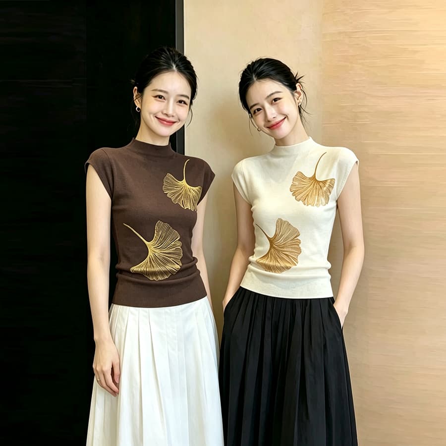 높은 품질 검정색 프린트 민소매 맨위 여성 가을 새로운 몸매 가꾸기 슬림해 보이는 다용도 세련된 디자인 센스 여성 의류 상세 이미지 8
