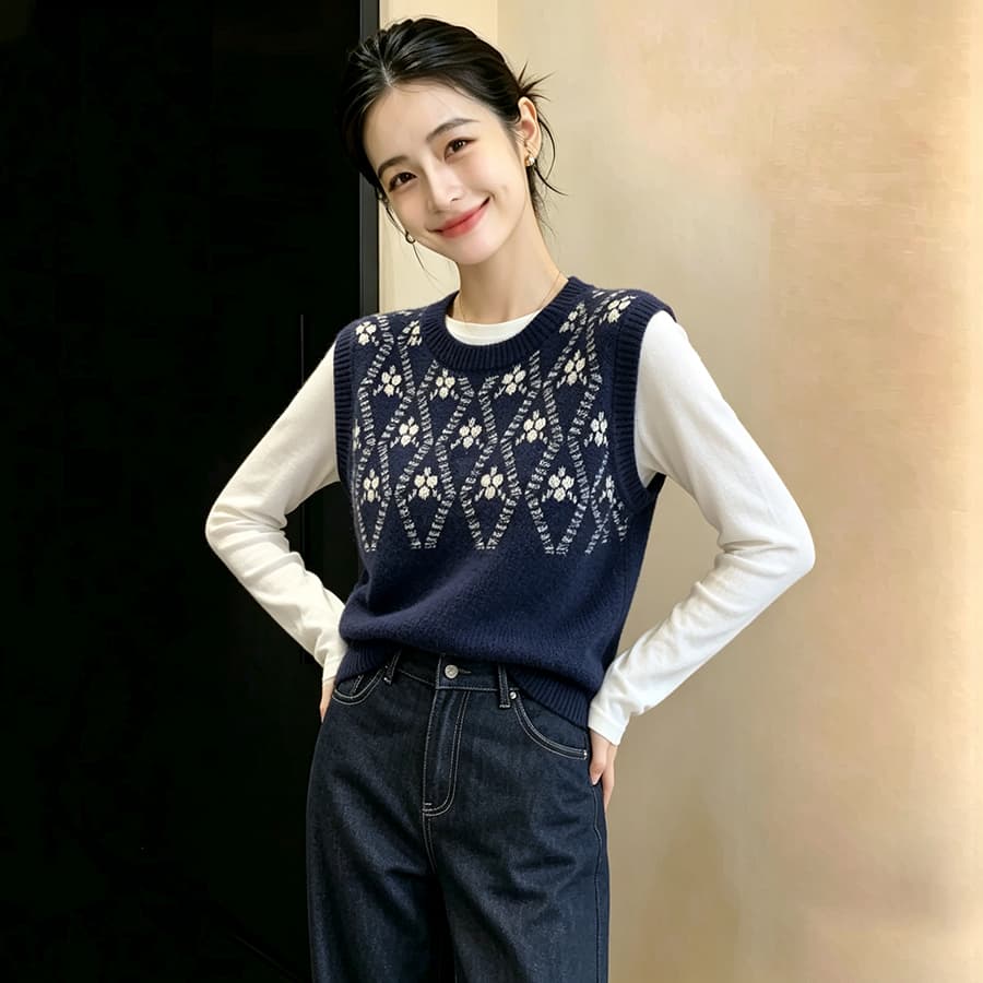 봄 가을 외부 가져 가라. 스택 착용 얇은 스타일 양모 스웨터 여자 작은 키 루즈핏 양모 조끼 베스트 쇼트 스타일 니트 어깨 상세 이미지 2