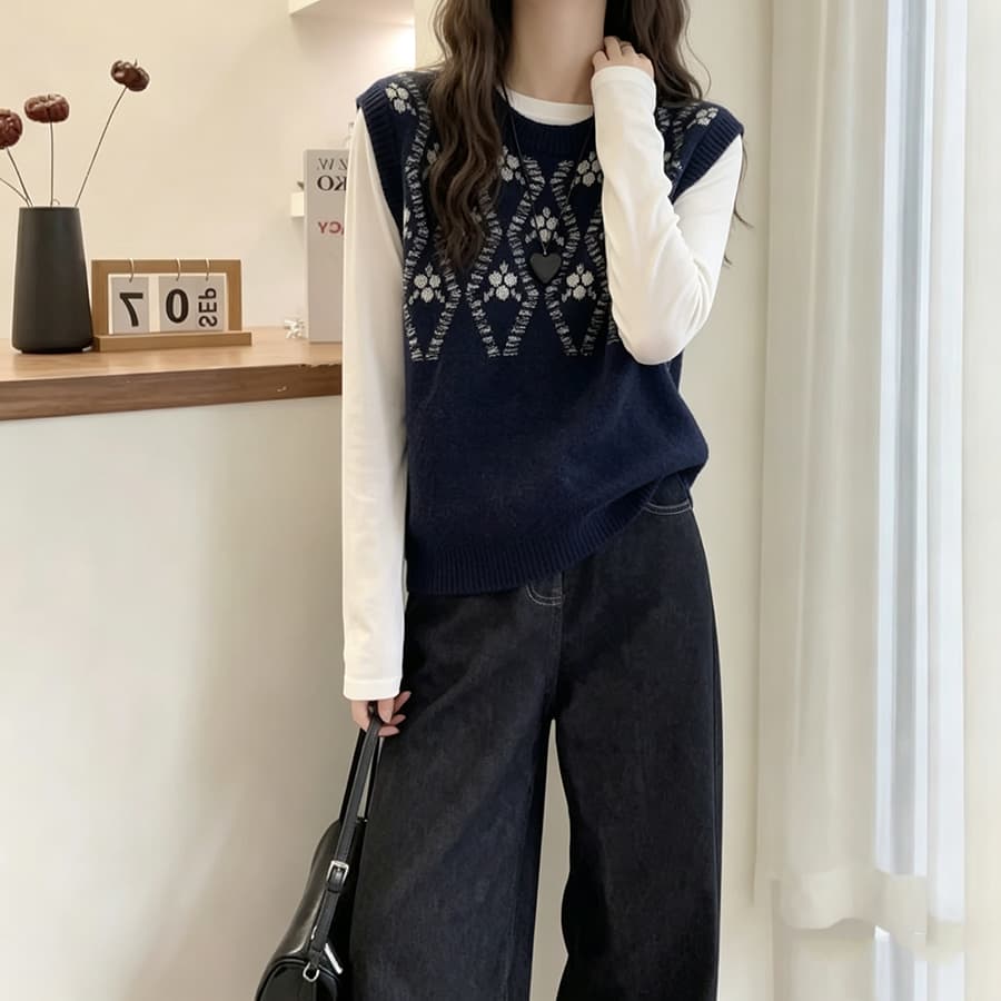 봄 가을 외부 가져 가라. 스택 착용 얇은 스타일 양모 스웨터 여자 작은 키 루즈핏 양모 조끼 베스트 쇼트 스타일 니트 어깨 상세 이미지 4