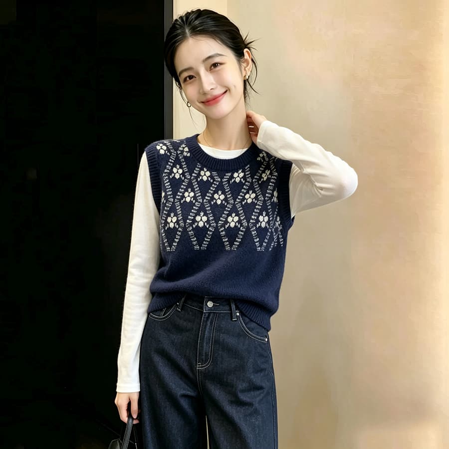 봄 가을 외부 가져 가라. 스택 착용 얇은 스타일 양모 스웨터 여자 작은 키 루즈핏 양모 조끼 베스트 쇼트 스타일 니트 어깨 상세 이미지 10