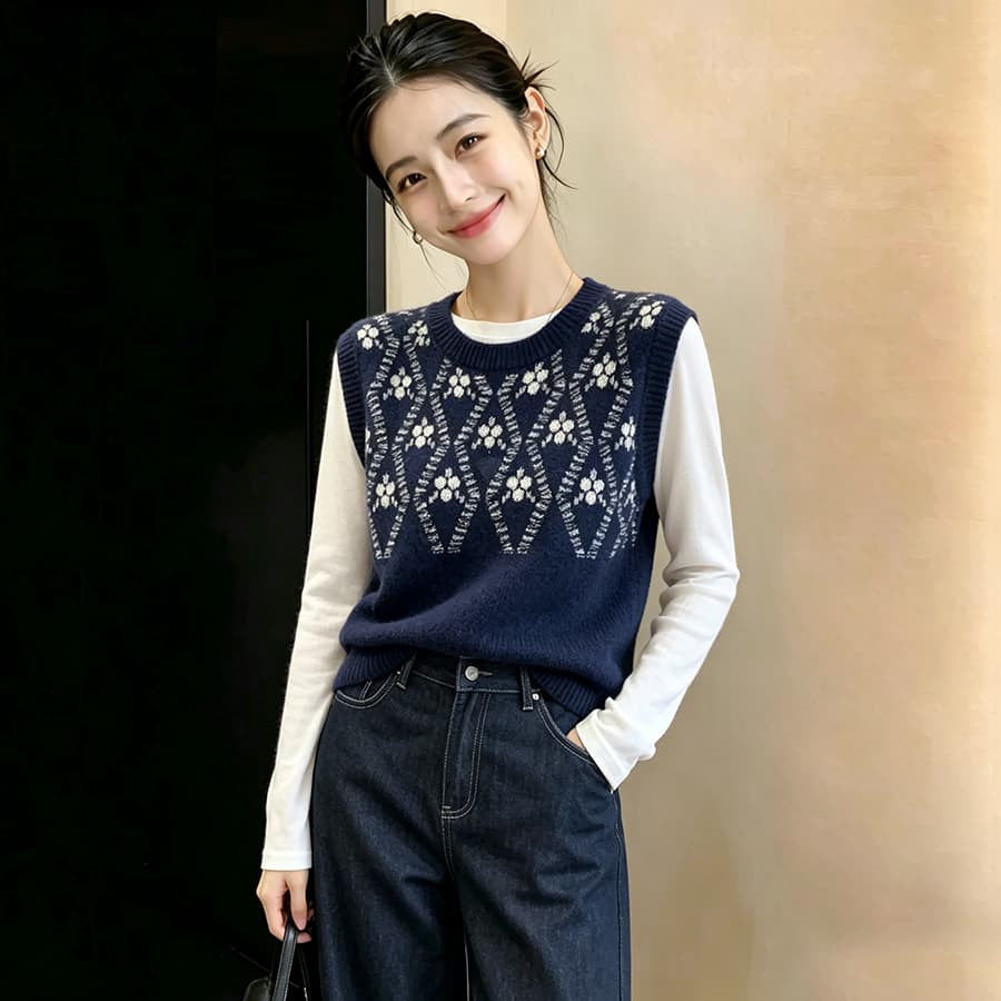 봄 가을 외부 가져 가라. 스택 착용 얇은 스타일 양모 스웨터 여자 작은 키 루즈핏 양모 조끼 베스트 쇼트 스타일 니트 어깨 상세 이미지 13
