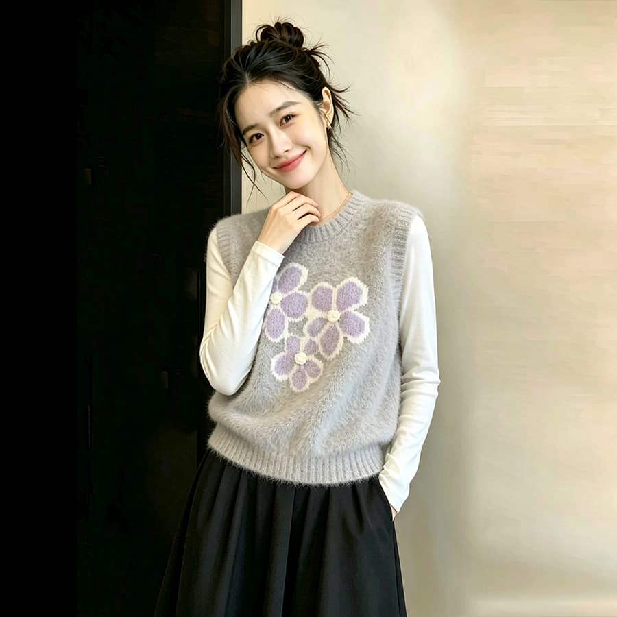 봄 가을 외부 가져 가라. 스택 착용 바이 지아 좋은 회색 자카드 니트 베스트 스택 착용 스웨터 조끼 여성 2026 가을 새로운 이미지 4