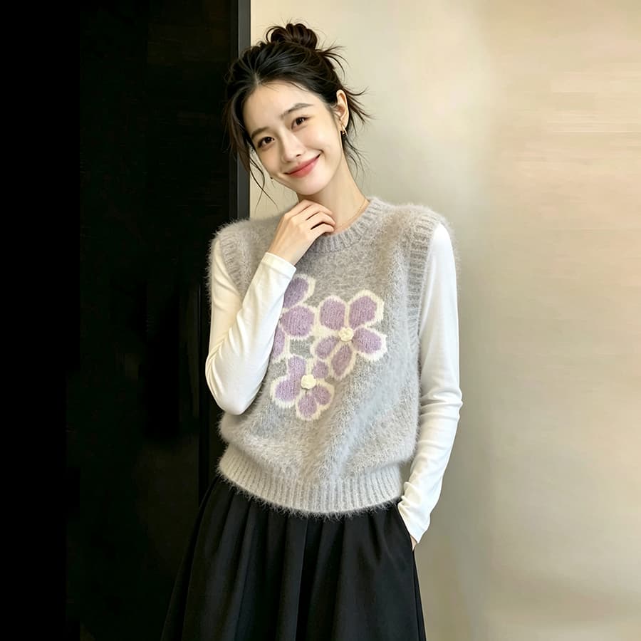 봄 가을 외부 가져 가라. 스택 착용 바이 지아 좋은 회색 자카드 니트 베스트 스택 착용 스웨터 조끼 여성 2026 가을 새로운 상세 이미지 3