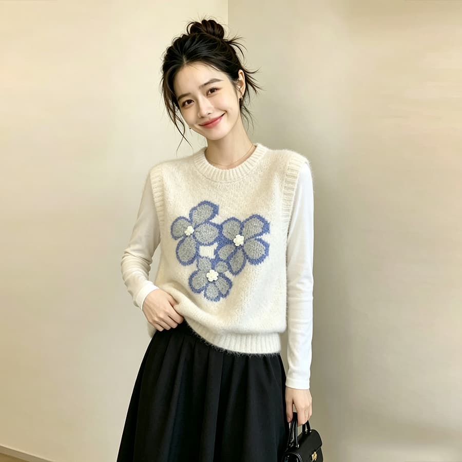 봄 가을 외부 가져 가라. 스택 착용 바이 지아 좋은 회색 자카드 니트 베스트 스택 착용 스웨터 조끼 여성 2026 가을 새로운 상세 이미지 8