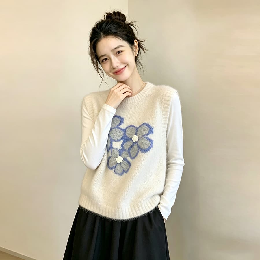봄 가을 외부 가져 가라. 스택 착용 바이 지아 좋은 회색 자카드 니트 베스트 스택 착용 스웨터 조끼 여성 2026 가을 새로운 상세 이미지 14