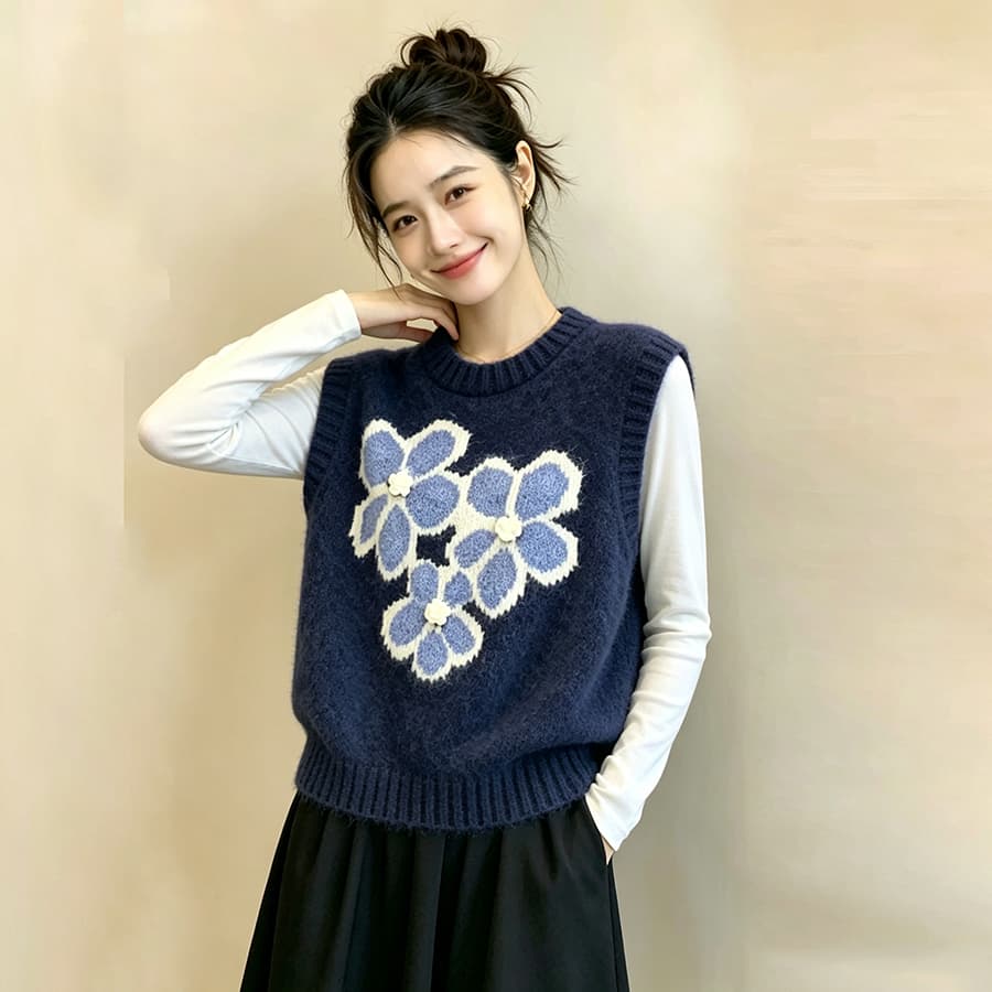 봄 가을 외부 가져 가라. 스택 착용 바이 지아 좋은 회색 자카드 니트 베스트 스택 착용 스웨터 조끼 여성 2026 가을 새로운 상세 이미지 15