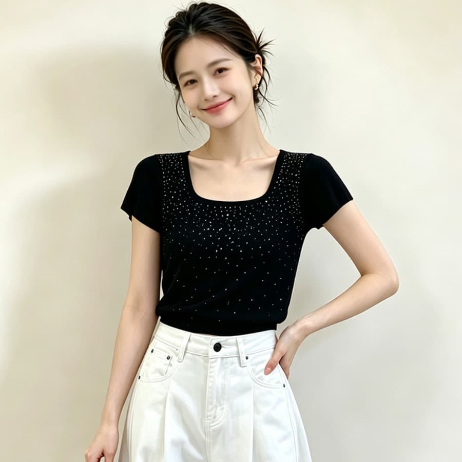 한 부서 대 네클라인 니트 인사이드 가져 가라. 기본 셔츠 여성 가을 겨울 고급 센스 몸매 가꾸기 슬림해 보이는 광장 칼라 쇄골 반팔 맨위