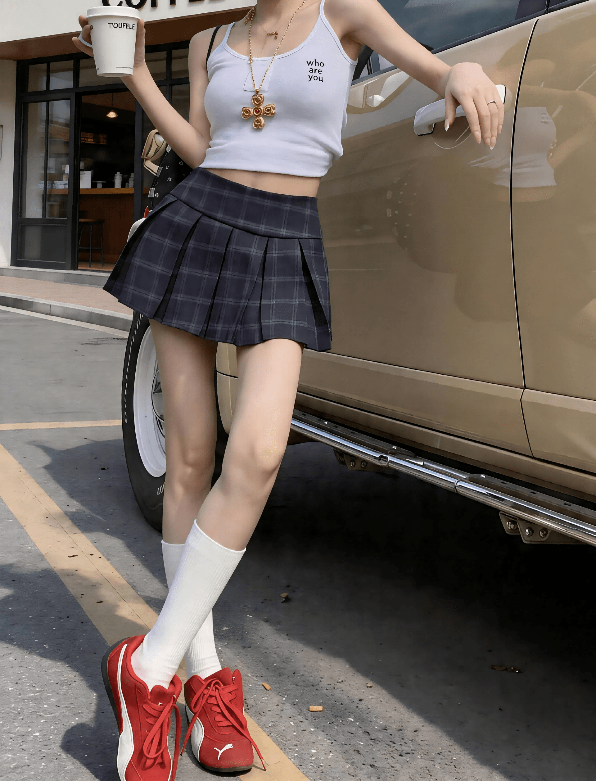 실사 150 작은 짧은 남자 체크무늬 플리츠 스커트 여성 여름 학원 핫걸 jk 미니 스커트 하이웨이스트 레트로 A라인 스커트 이미지 3