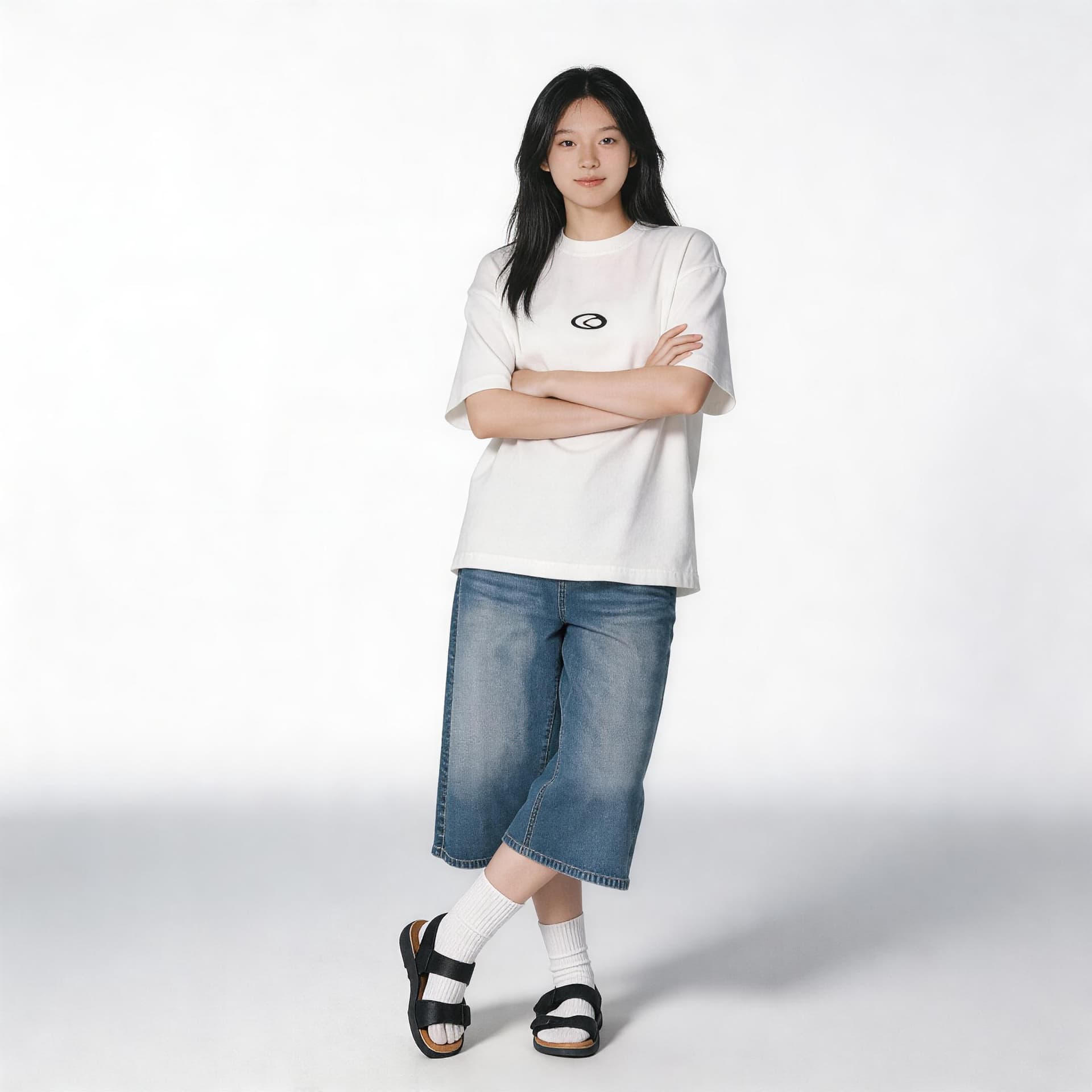 높은 품질 150 작은 짧은 남자 워싱 데님 7부 바지 여성 가을 아메리칸 스트레이트 하이웨이스트 넓은 다리 슬림해 보이는 바지 상세 이미지 3