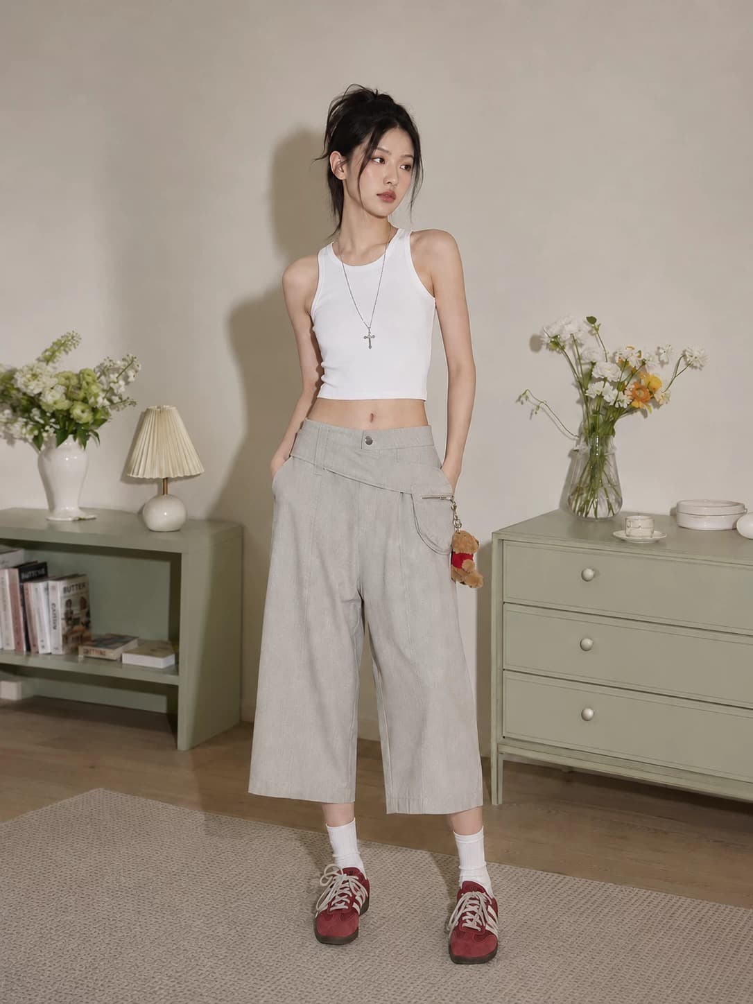 높은 품질 150 작은 짧은 남자 아메리칸 7 점 워크웨어 청바지 여성 여름 얇은 스타일 하이웨이스트 넓은 다리 스트레이트 바지 상세 이미지 4