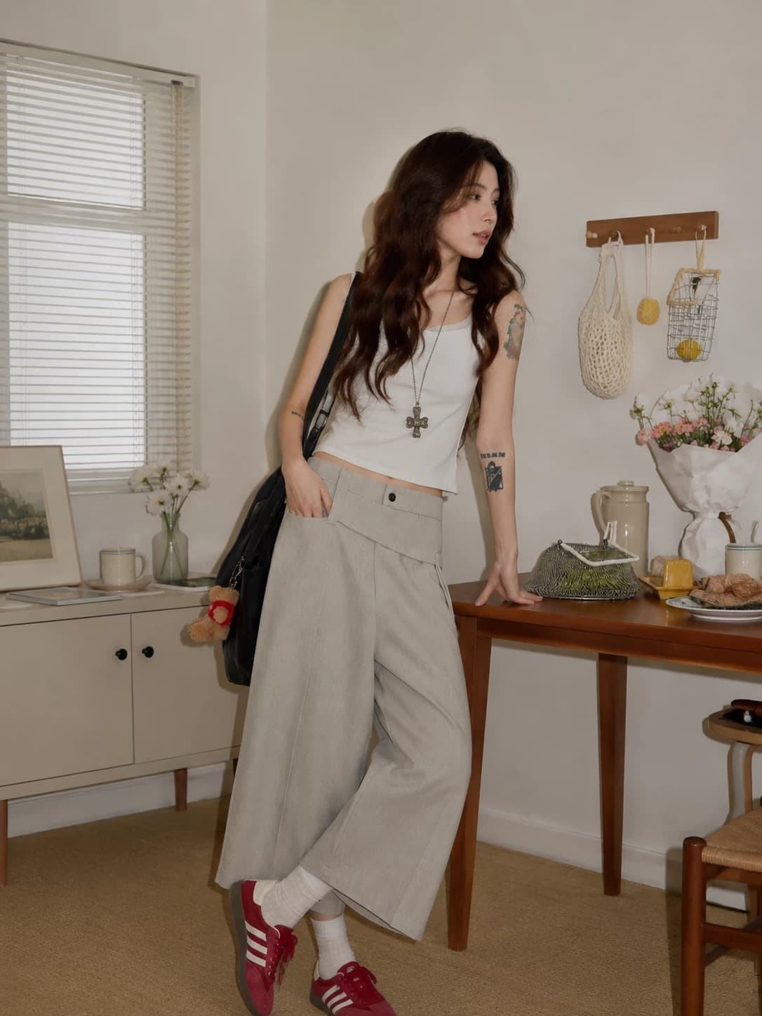 높은 품질 150 작은 짧은 남자 아메리칸 7 점 워크웨어 청바지 여성 여름 얇은 스타일 하이웨이스트 넓은 다리 스트레이트 바지 상세 이미지 5