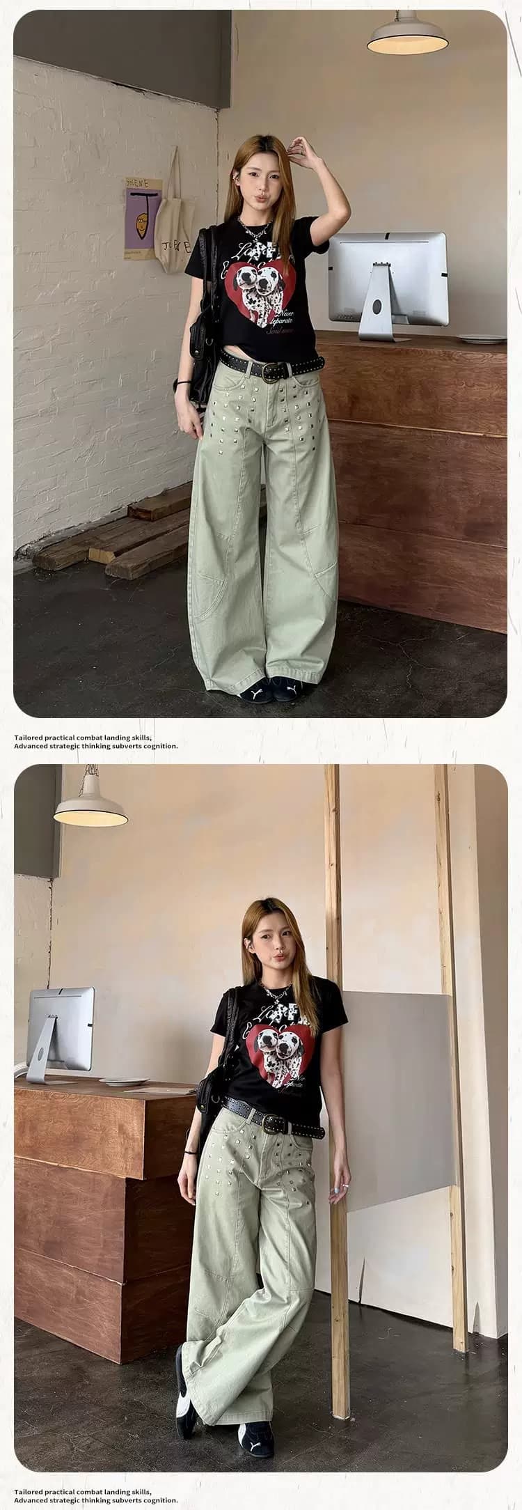 실사 150 작은 짧은 남자 아메리칸 징 모통이 칼 워크웨어 팬츠 여성 여름 하이웨이스트 스트레이트 바닥 청소 루즈핏 와이드 레그 팬츠 상세 이미지 4