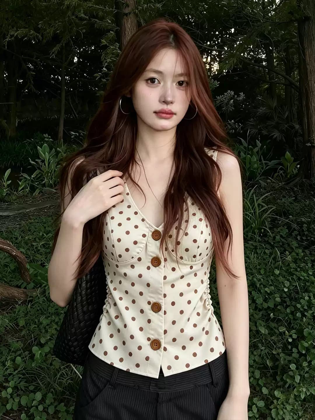 높은 품질 150 작은 짧은 남자 도트 무늬 민소매 조끼 여성 여름 슬림해 보이는 핫걸 맨위 아름다운 행침 목 슬립 이미지 4