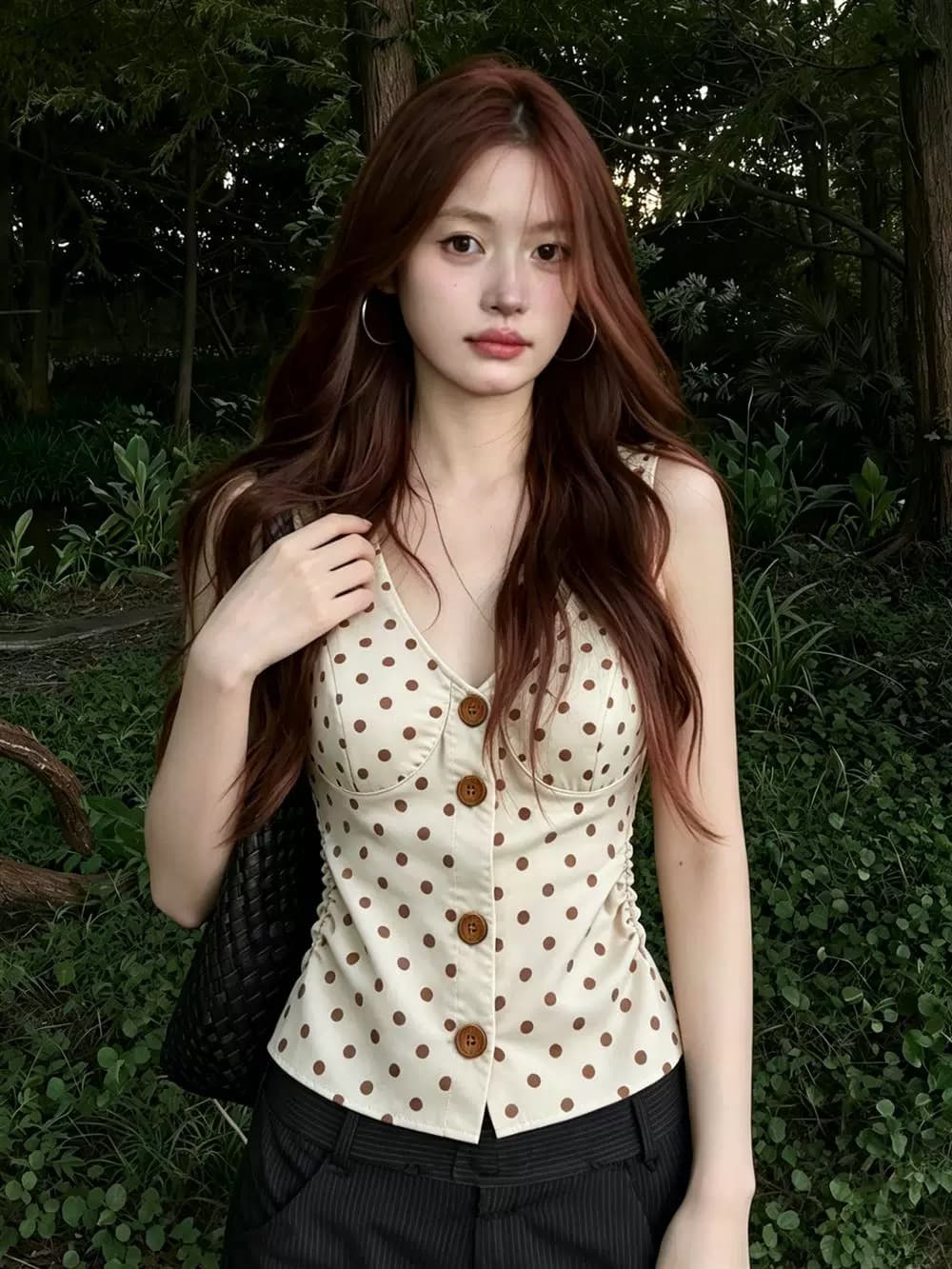 높은 품질 150 작은 짧은 남자 도트 무늬 민소매 조끼 여성 여름 슬림해 보이는 핫걸 맨위 아름다운 행침 목 슬립 상세 이미지 4