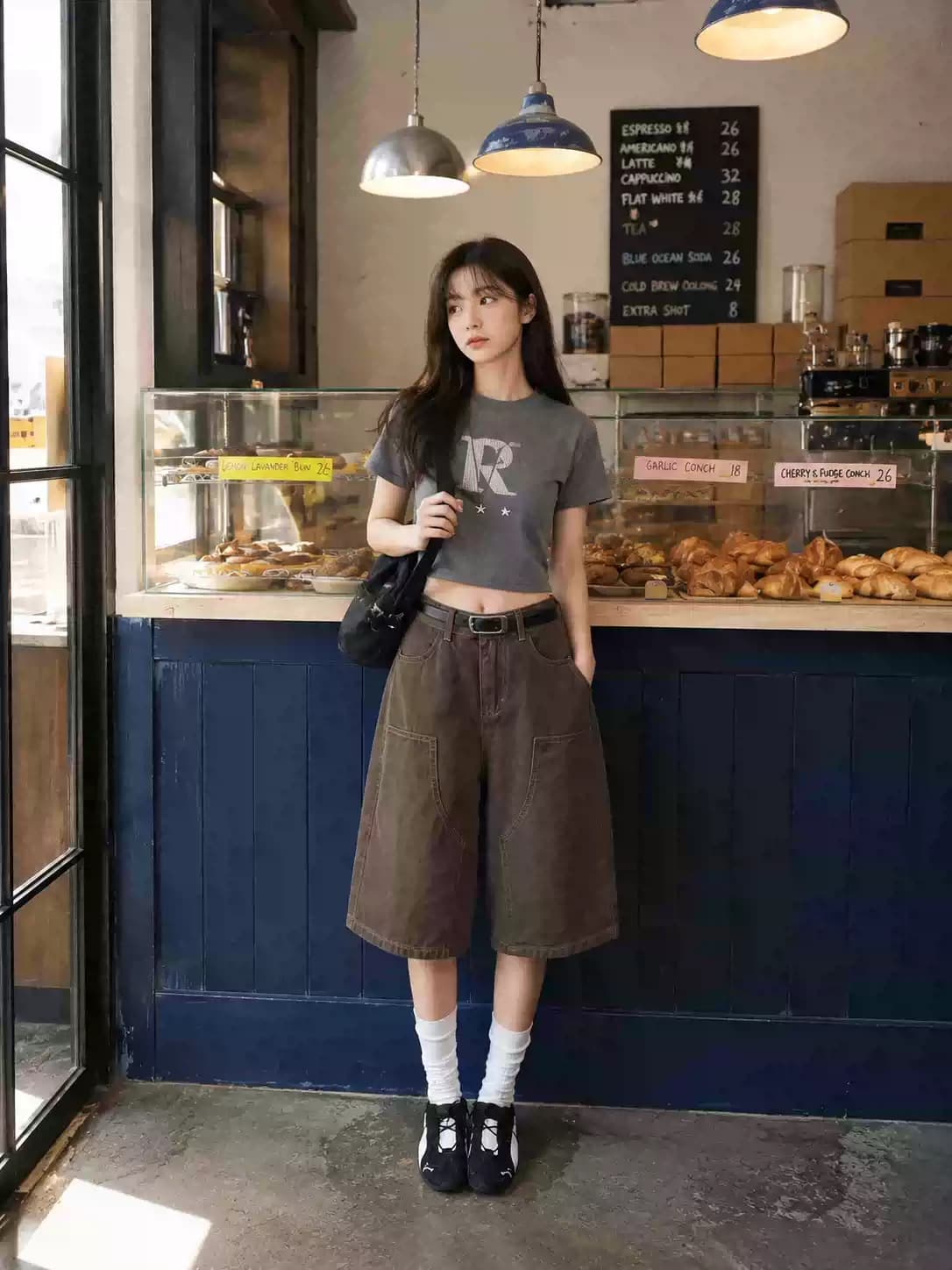 높은 품질 150 작은 짧은 남자 아메리칸 워크웨어 데님 반바지 여성 여름 하이웨이스트 스트레이트 넓은 다리 레트로 7부 바지 이미지 3