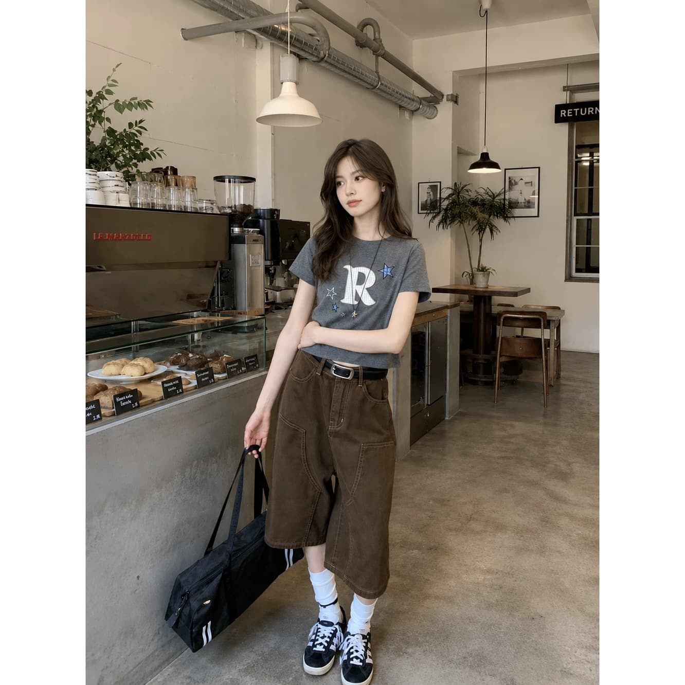높은 품질 150 작은 짧은 남자 아메리칸 워크웨어 데님 반바지 여성 여름 하이웨이스트 스트레이트 넓은 다리 레트로 7부 바지 상세 이미지 3