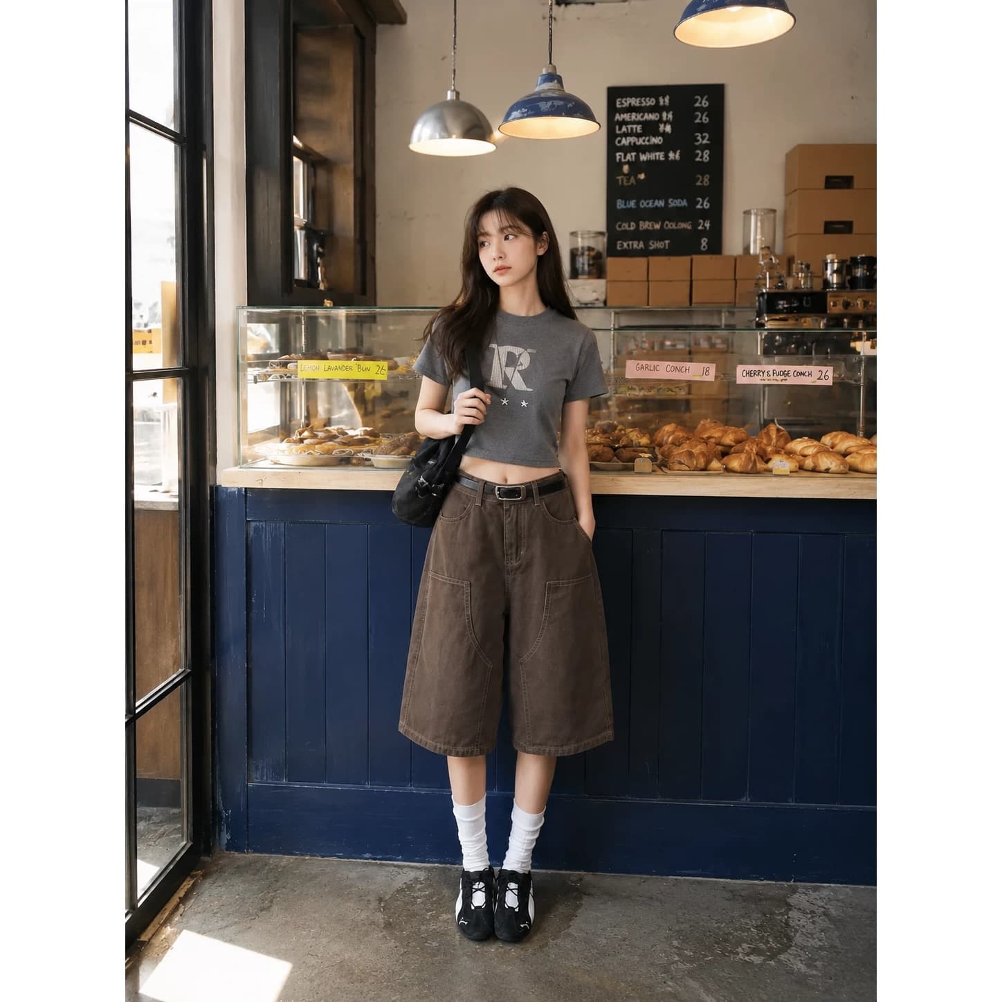 높은 품질 150 작은 짧은 남자 아메리칸 워크웨어 데님 반바지 여성 여름 하이웨이스트 스트레이트 넓은 다리 레트로 7부 바지 상세 이미지 5