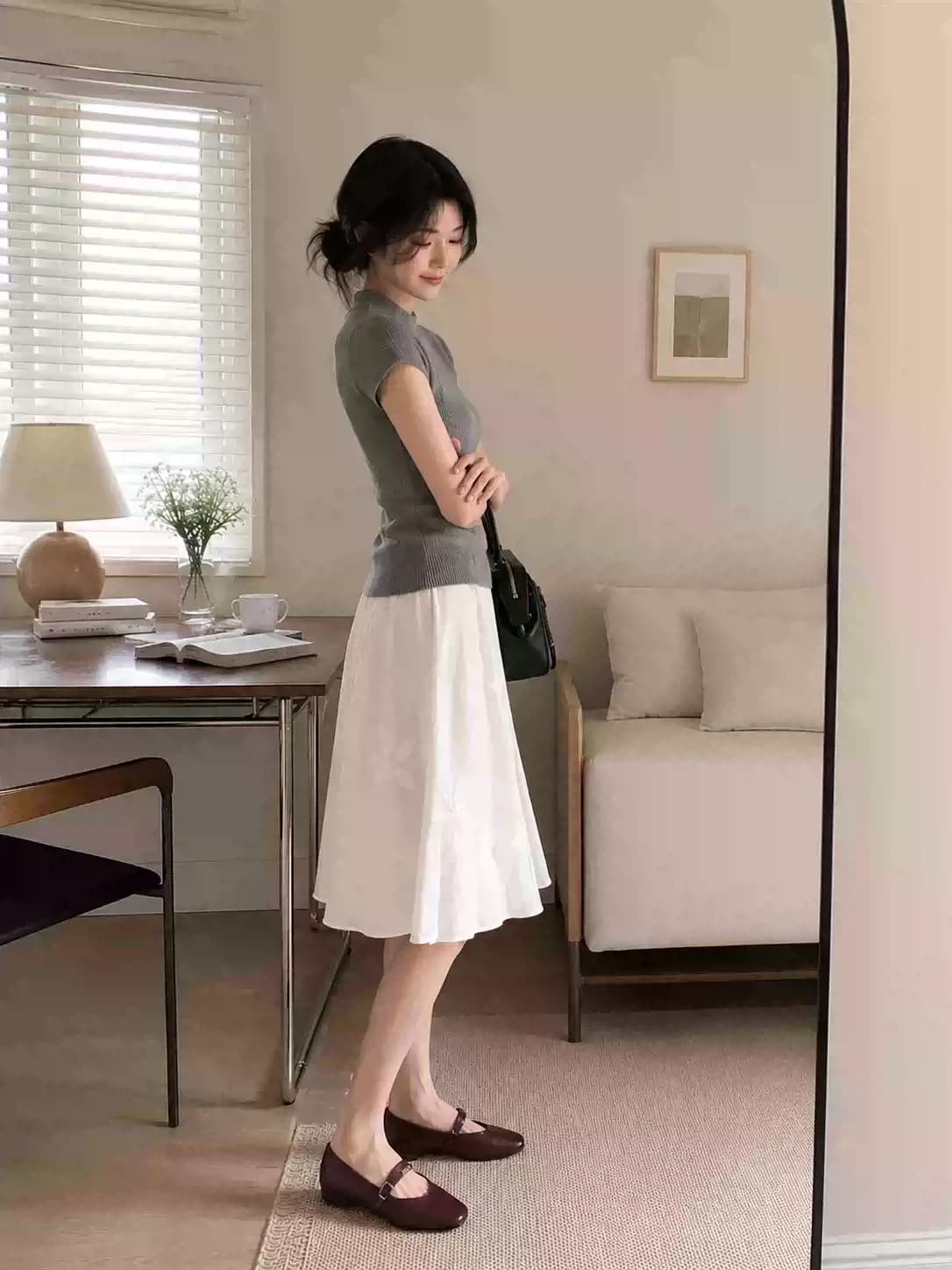 실사 150 작은 짧은 남자 3 차원 자수 반신 스커트 여성 여름 고급 센스 하이웨이스트 한 마디 루즈핏 슬림해 보이는 중간 스커트 이미지 3