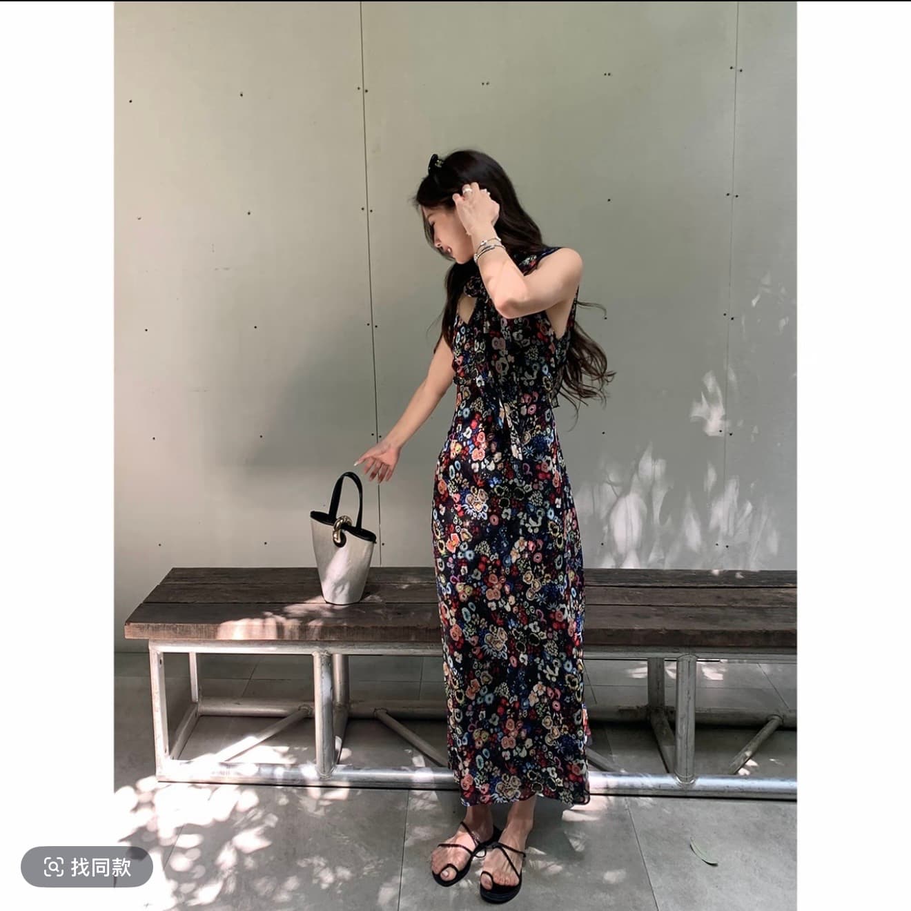 the meng 유화 꽃무늬 슬립 드레스 상세 이미지 2