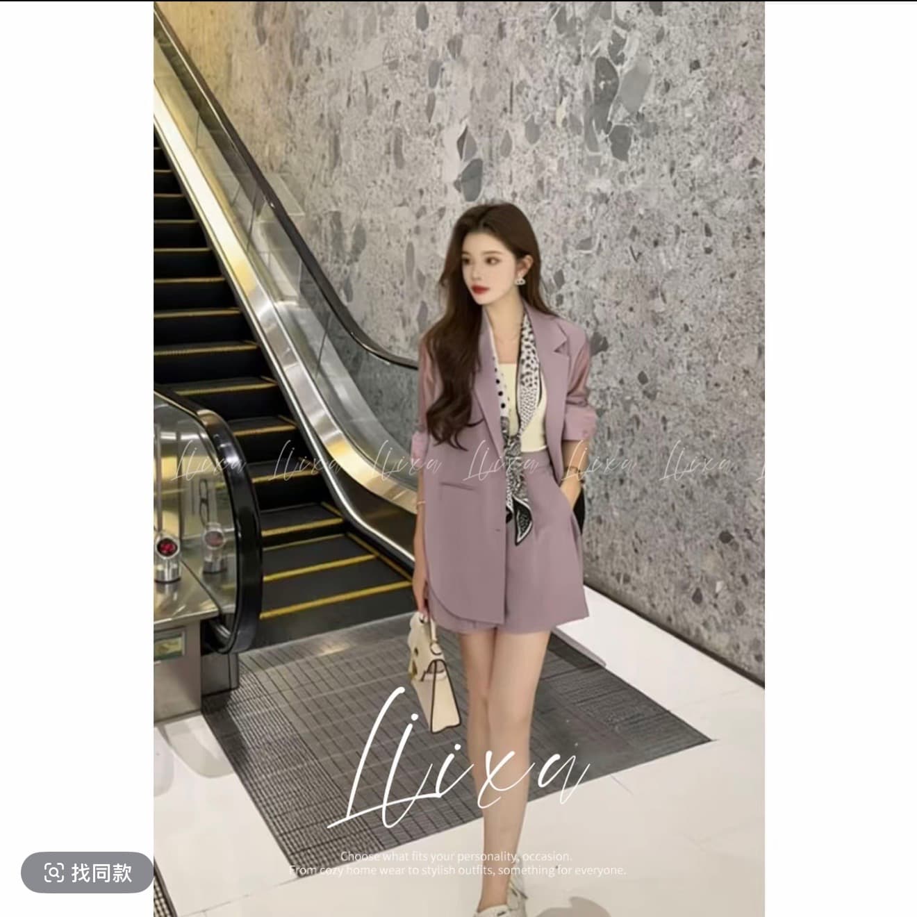 당나라 작은 느릅 나무 직각 어깨 종이 사람들 얇은 패치워크 정장 세트 여성 2026 봄 하이웨이스트 슬림해 보이는 이미지 4