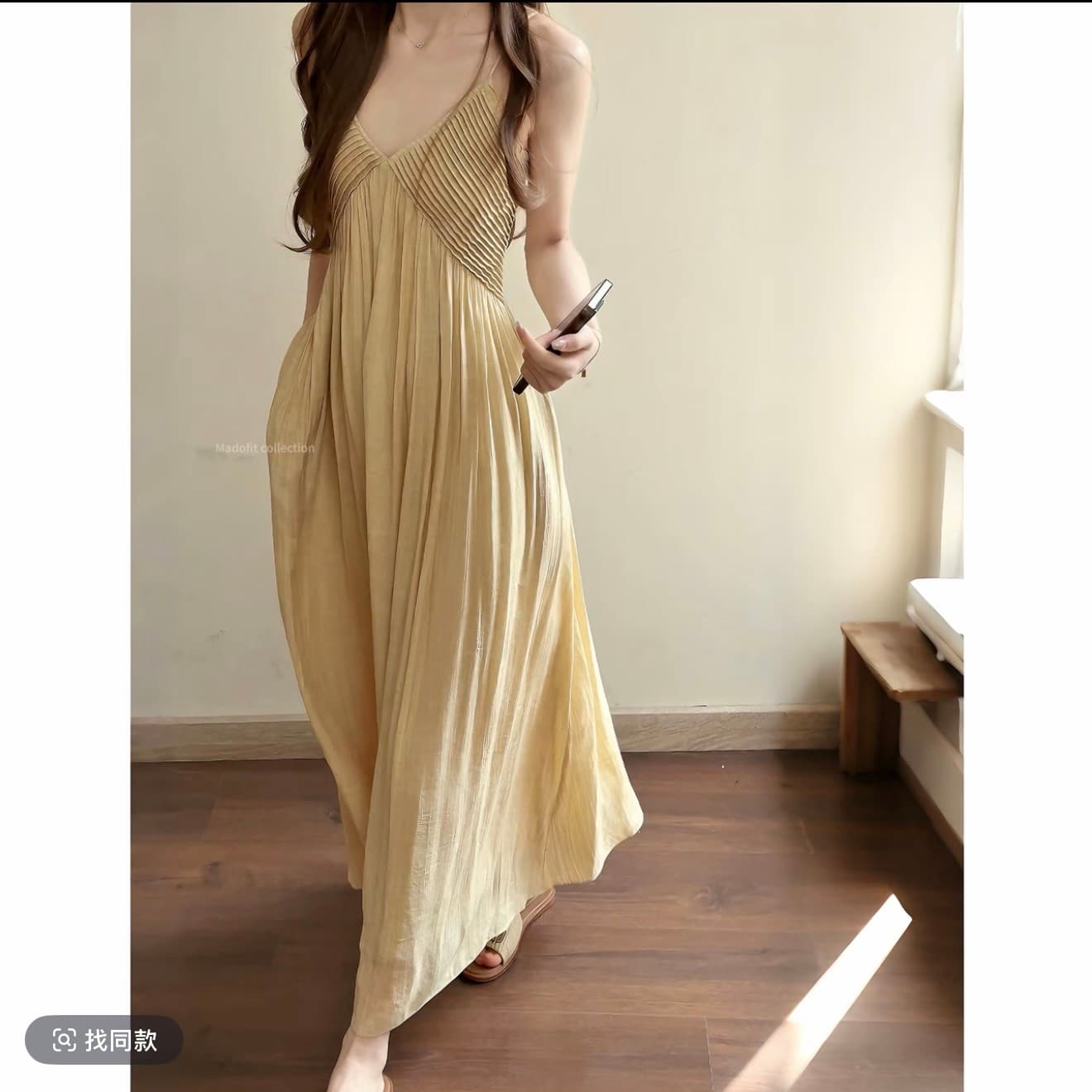 madofit Madou 2150 남쪽 의미 여름 V넥 슬립 드레스 휴가 해변 드레스 롱 스커트 당나라 상세 이미지 1