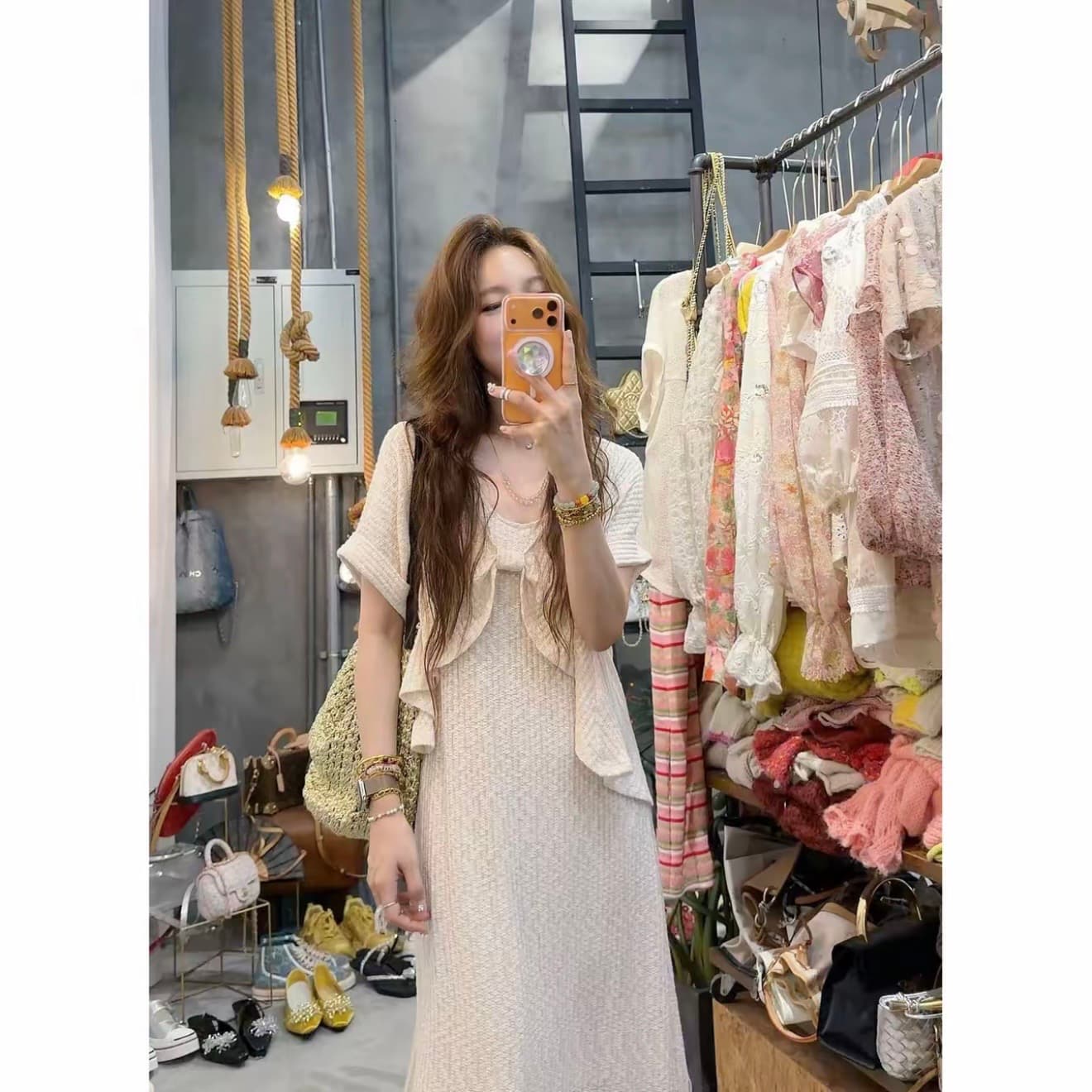 프라임 당겨서 유럽 니켈 착용 가져 가라. 한 부서 부드러운 품격 니트 조끼 원피스 블라우스 투피스 세트 이미지 3