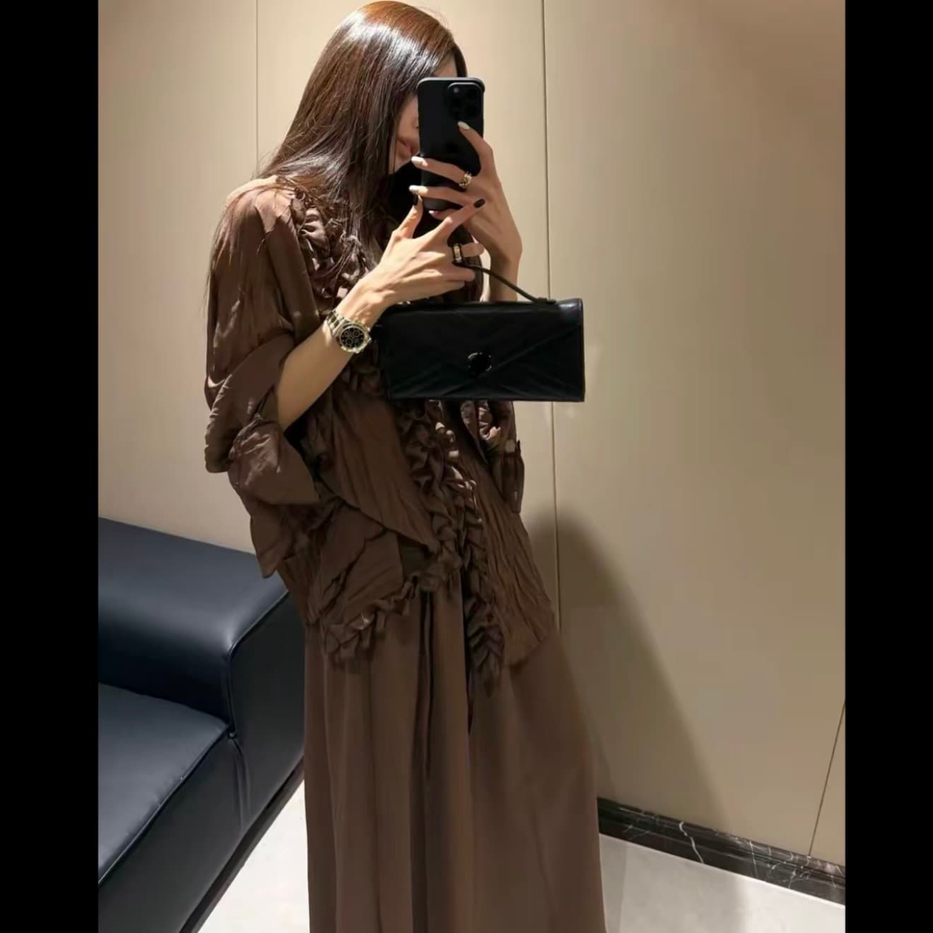 작은 레이스 낭만주의 프랑스식 세트 자이언트 슬림해 보이는 느긋한 여름 차가운 롱 스커트 루즈핏 다용도 투피스 세트 이미지 2