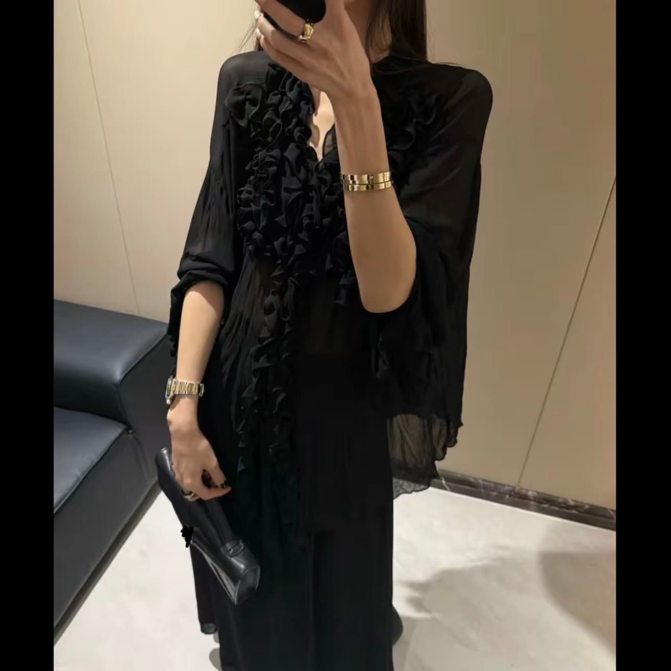 작은 레이스 낭만주의 프랑스식 세트 자이언트 슬림해 보이는 느긋한 여름 차가운 롱 스커트 루즈핏 다용도 투피스 세트 상세 이미지 2